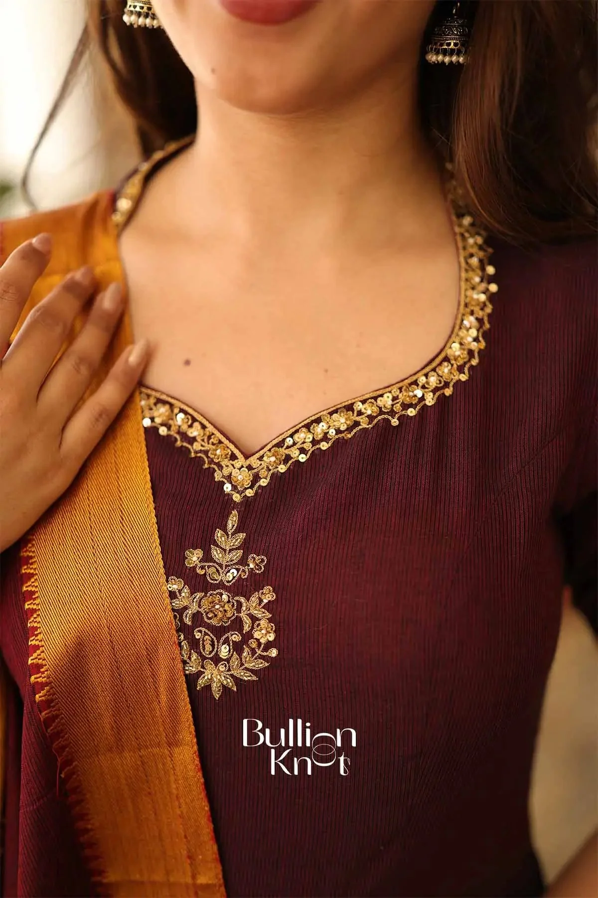 Aakarsha Maroon Handloom Anarkali Kurta Set Collection - Image 3
