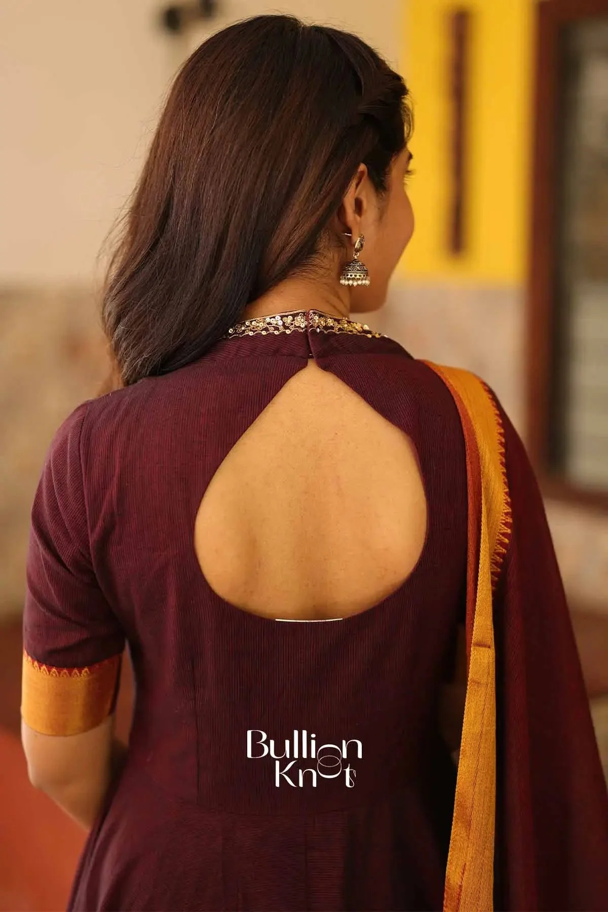 Aakarsha Maroon Handloom Anarkali Kurta Set Collection - Image 4
