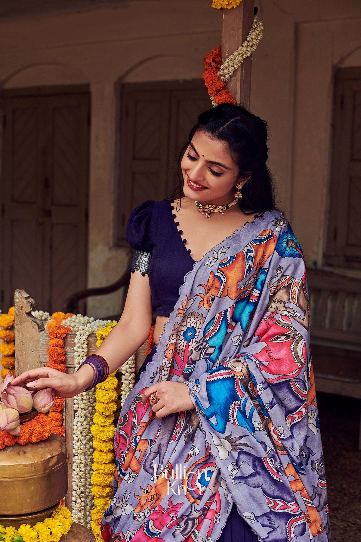 Admiral Narayanpet Half Saree in Blue - Image 3