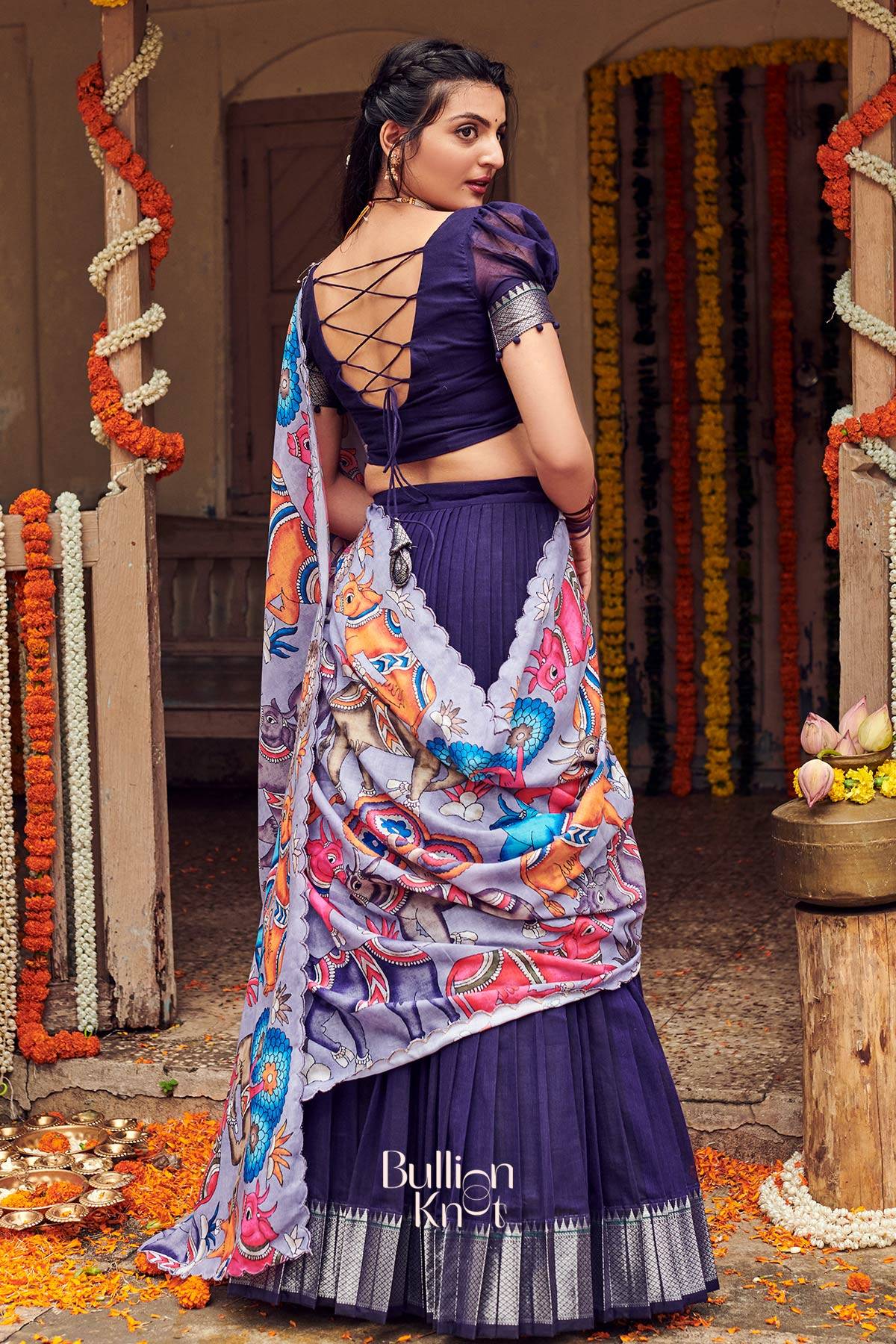 Admiral Narayanpet Half Saree in Blue - Image 5
