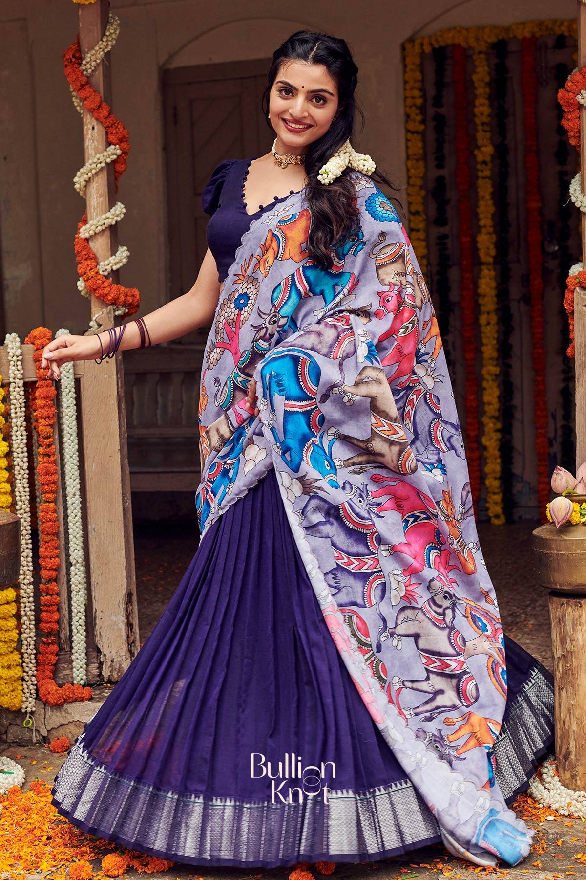 Admiral Narayanpet Half Saree in Blue - Image 6