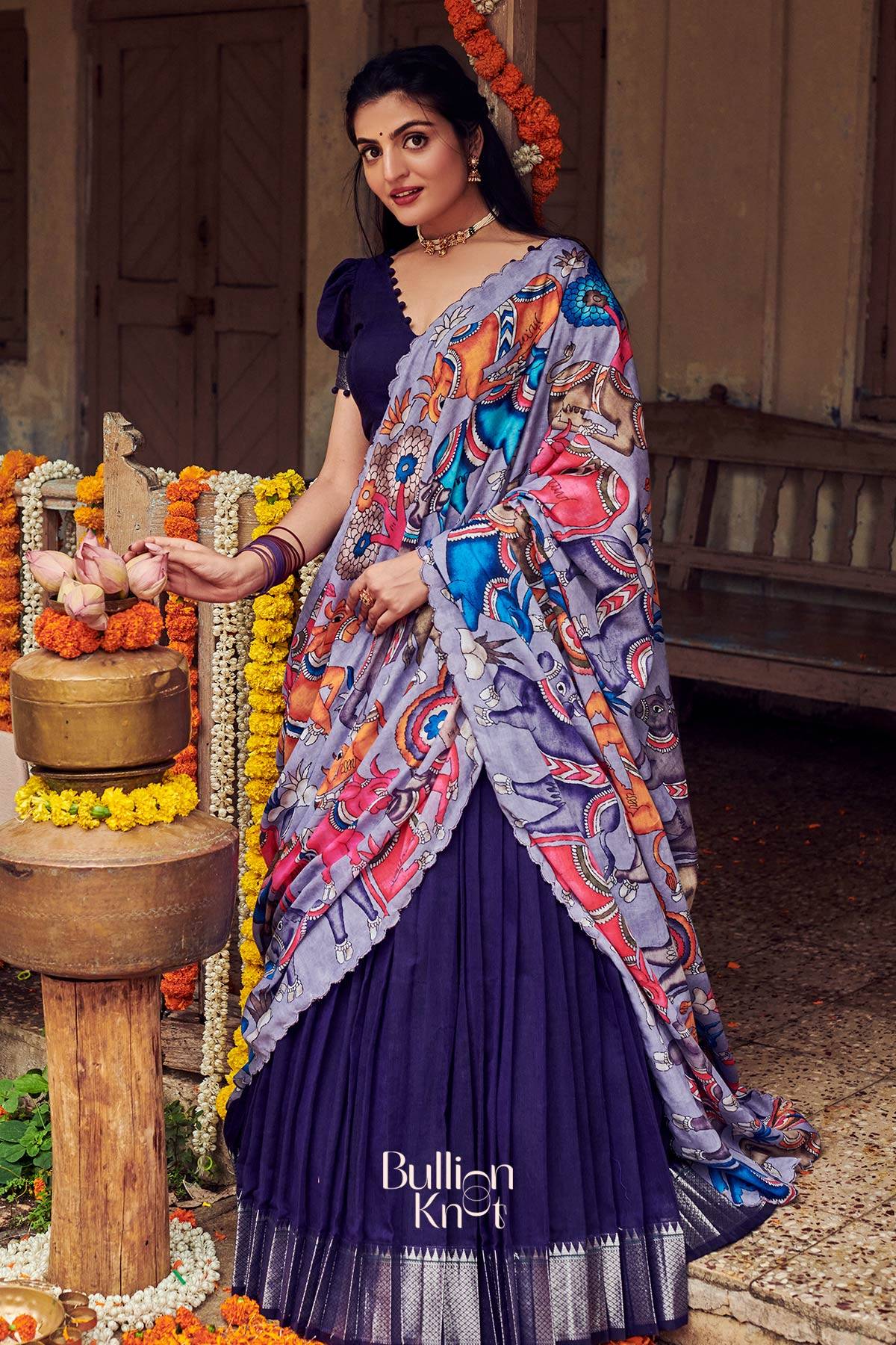 Admiral Narayanpet Half Saree in Blue - Image 7