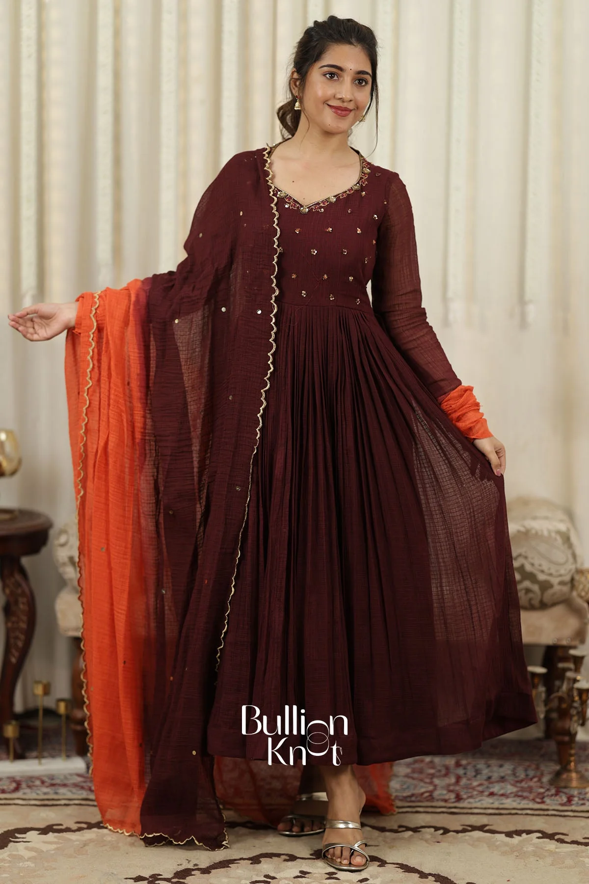 Agniraaga Brown Anarkali Dress - Softy Mal Cotton Fabric - Image 6