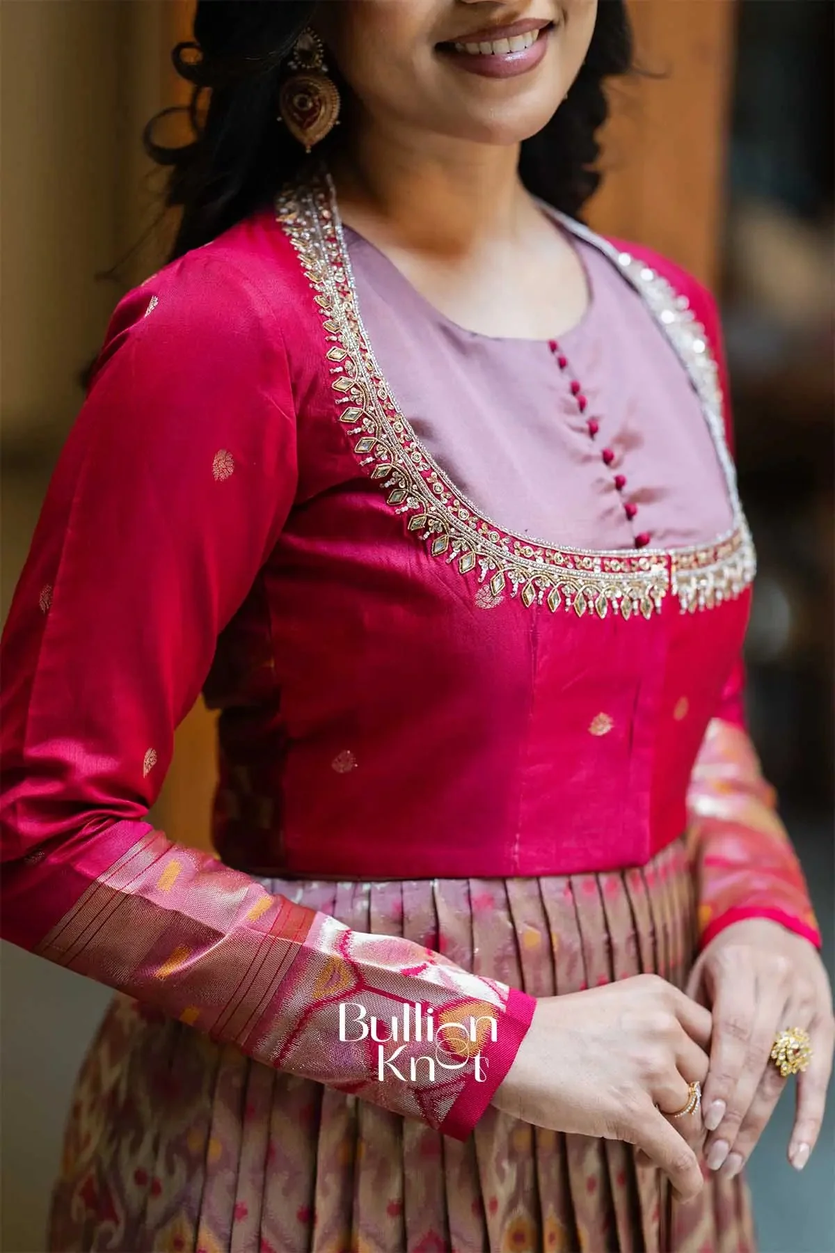 Bhavishya | Pink Pattu Ikat Jacket Gown for Elegant Occasions - Image 4