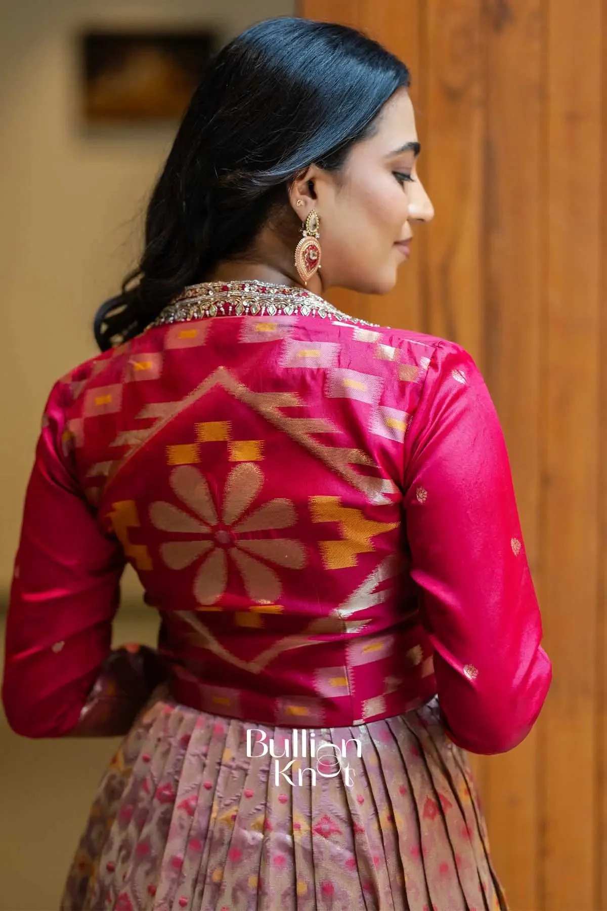 Bhavishya | Pink Pattu Ikat Jacket Gown for Elegant Occasions - Image 5