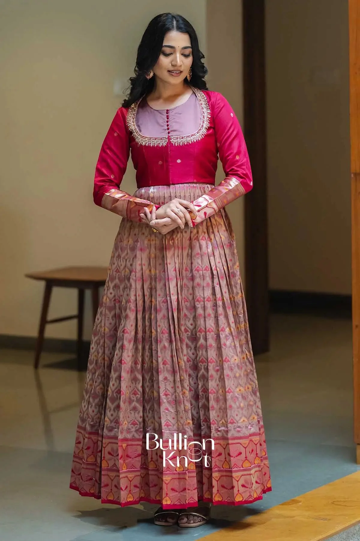 Bhavishya | Pink Pattu Ikat Jacket Gown for Elegant Occasions - Image 6