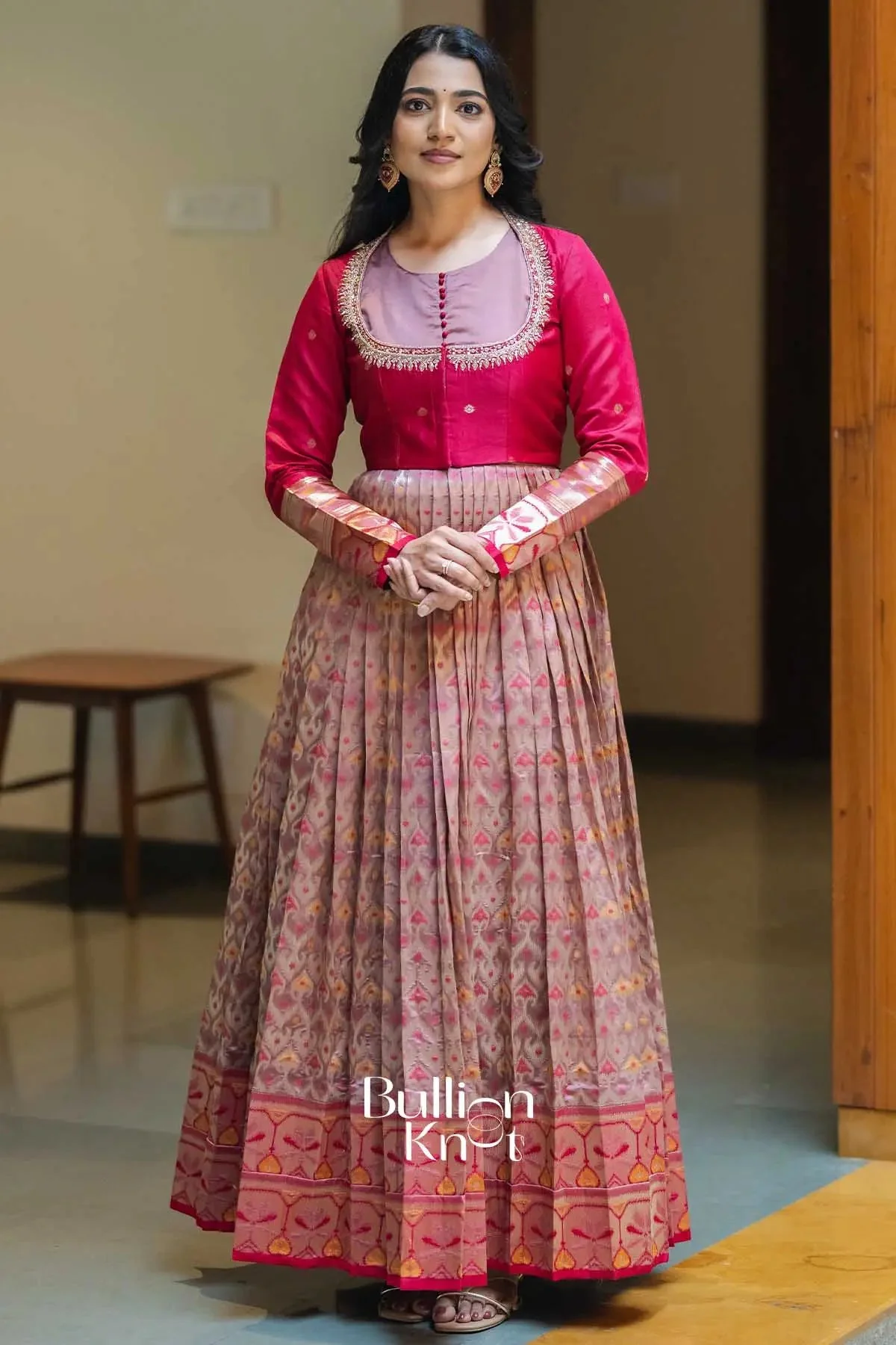 Bhavishya | Pink Pattu Ikat Jacket Gown for Elegant Occasions - Image 7