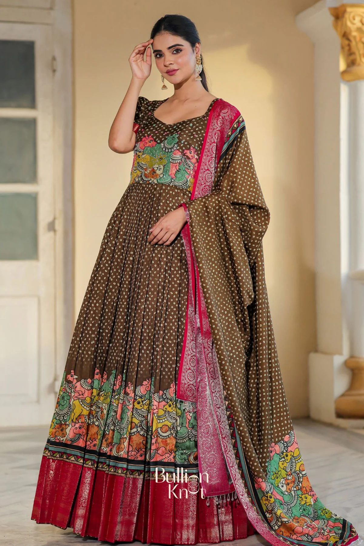 Bhakti Bandhej Olive Green Handwork Anarkali Gown (Dress) - Image 3