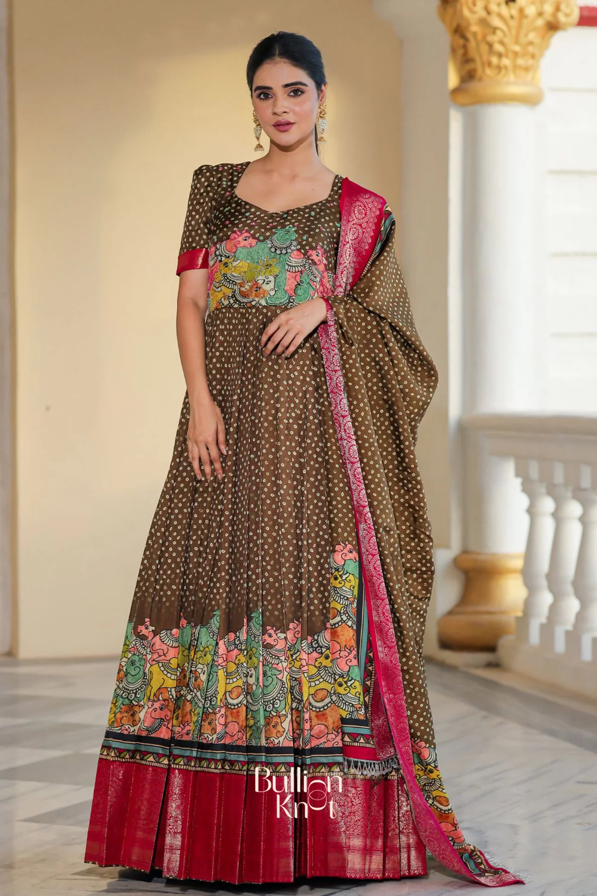 Bhakti Bandhej Olive Green Handwork Anarkali Gown (Dress) - Image 4