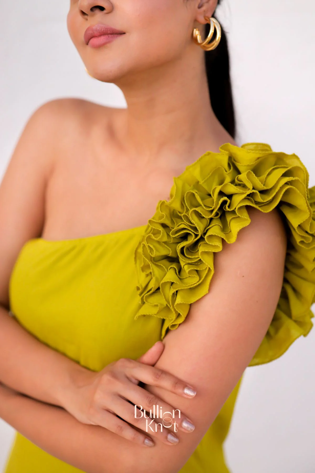 Birdy Flower Lime One Shoulder Maxi Dress - Image 3