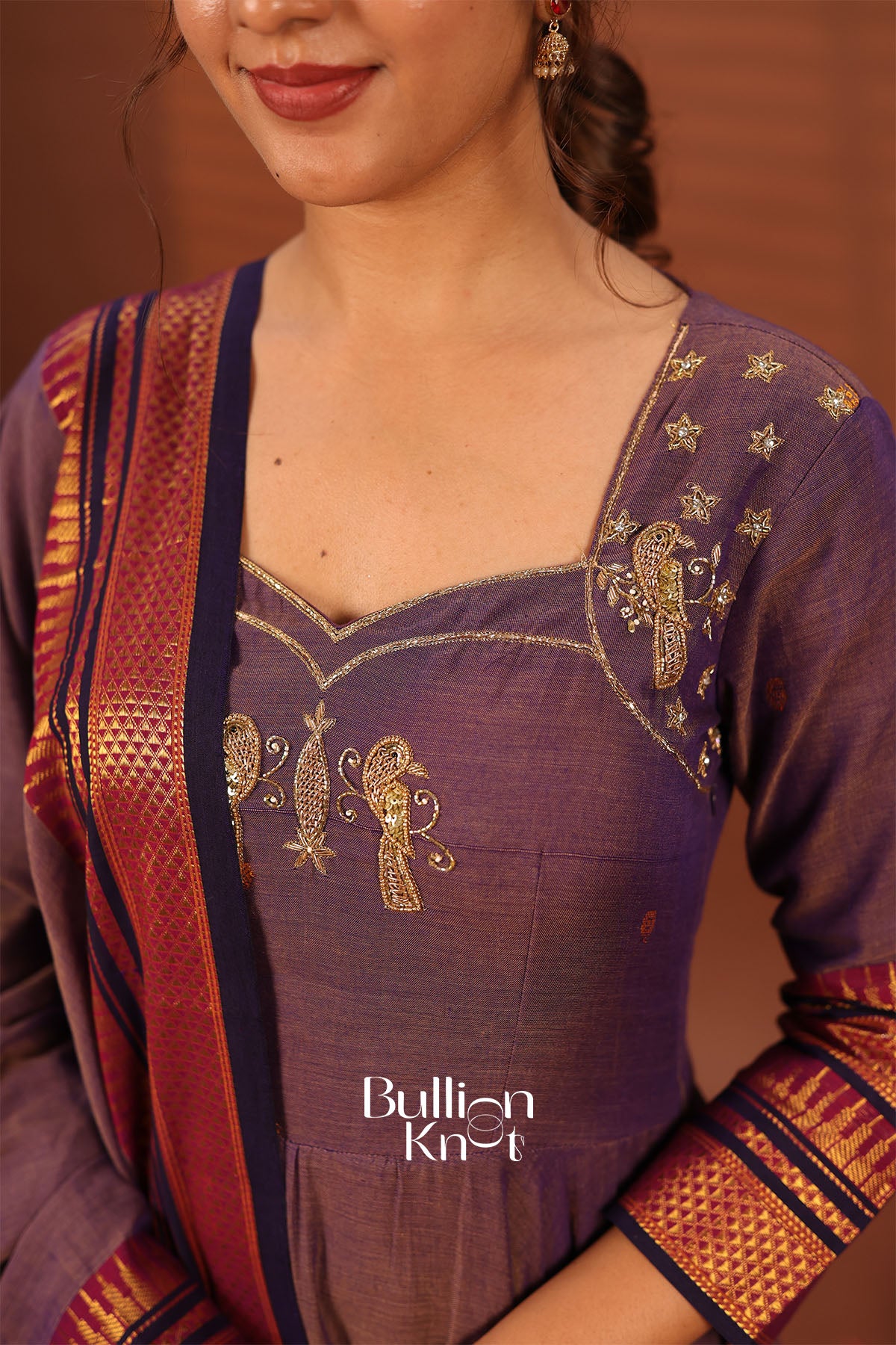 Chakravarti Dusty Purple Handloom Anarkali Suit Set - Image 6