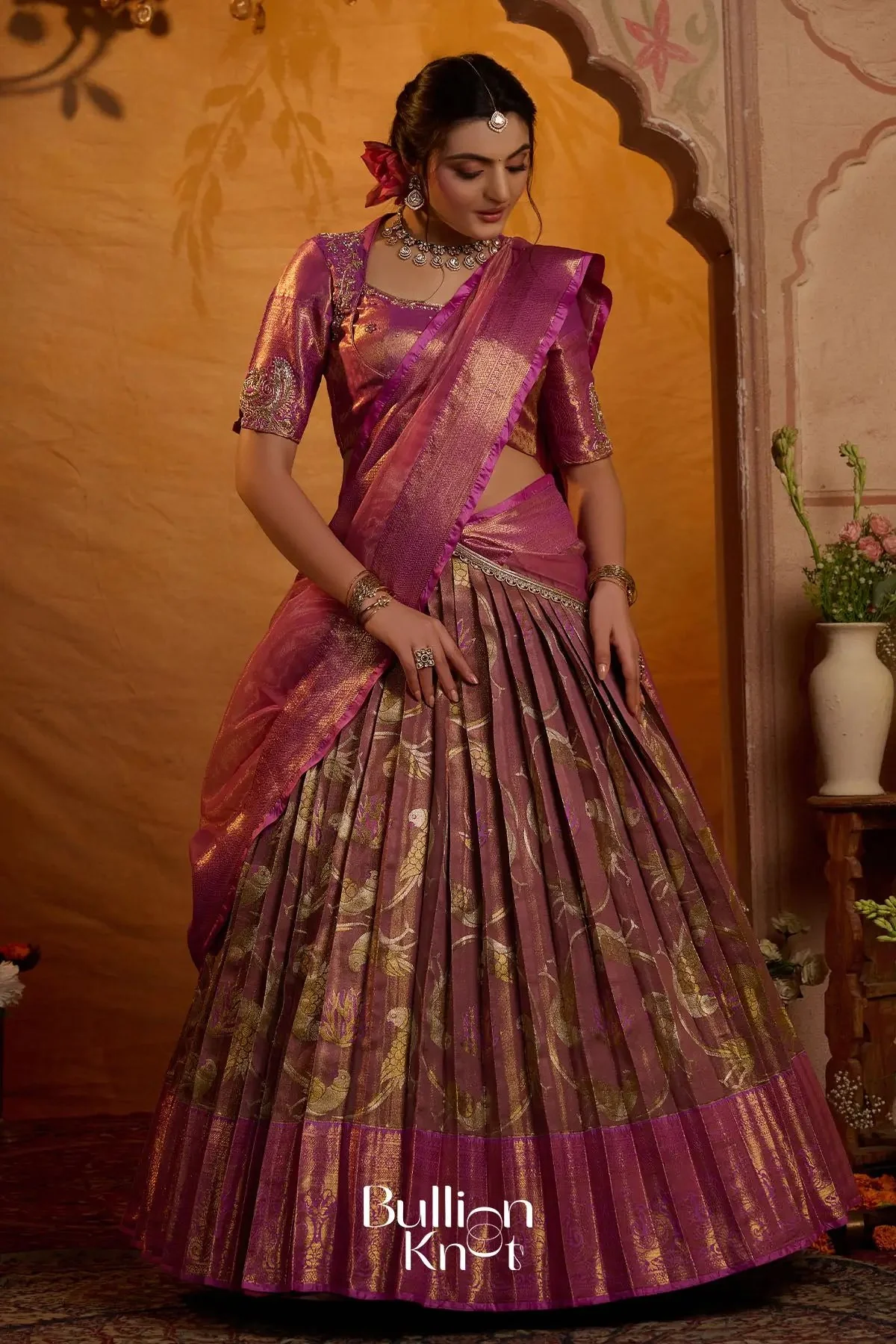Chandra Gauri Pattu Lehenga Set In Pink for Festive Wear - Image 4