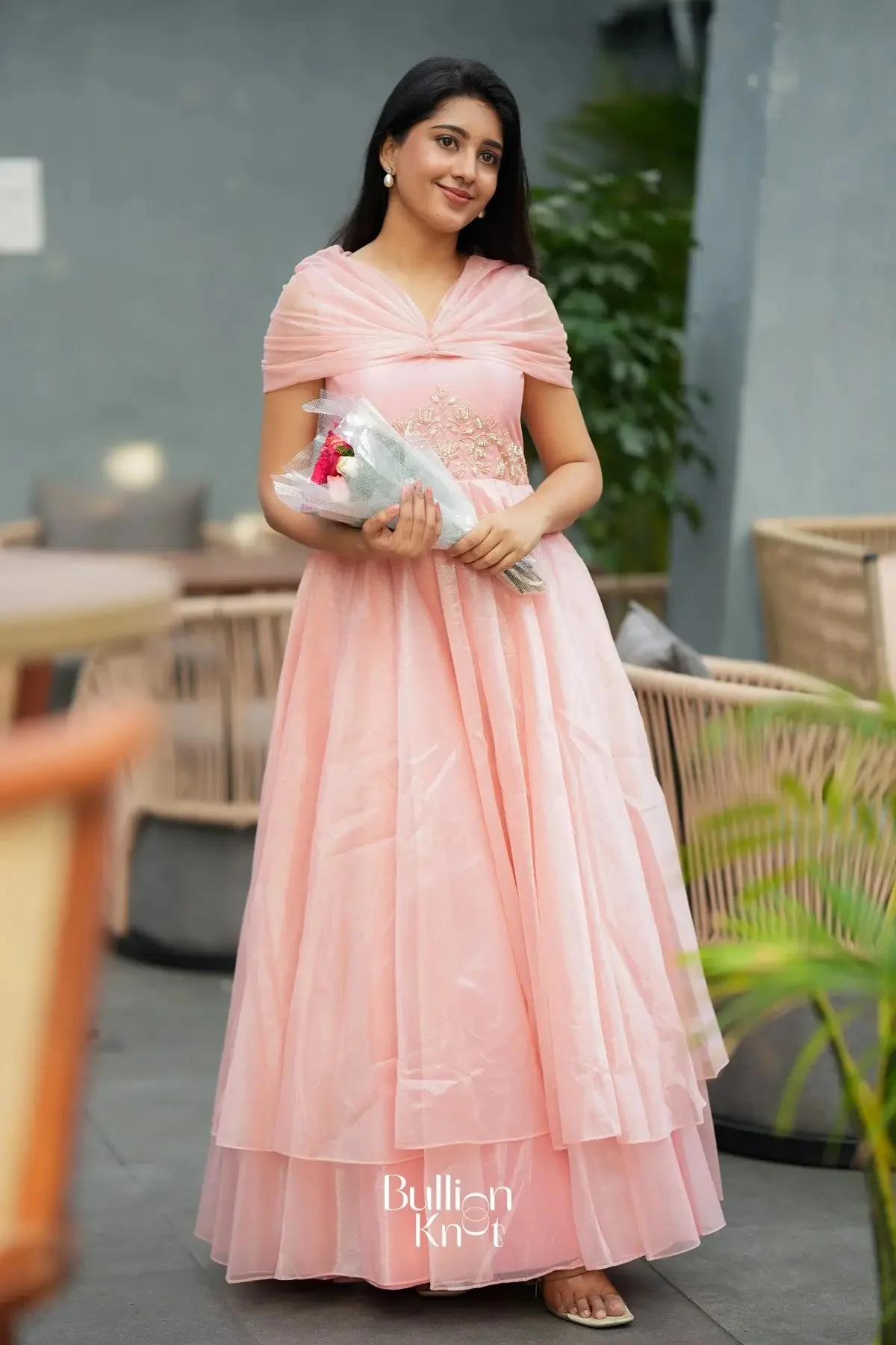 Cindrella Blush Pink Layered Umbrella Flare Maxi Dress - Image 3