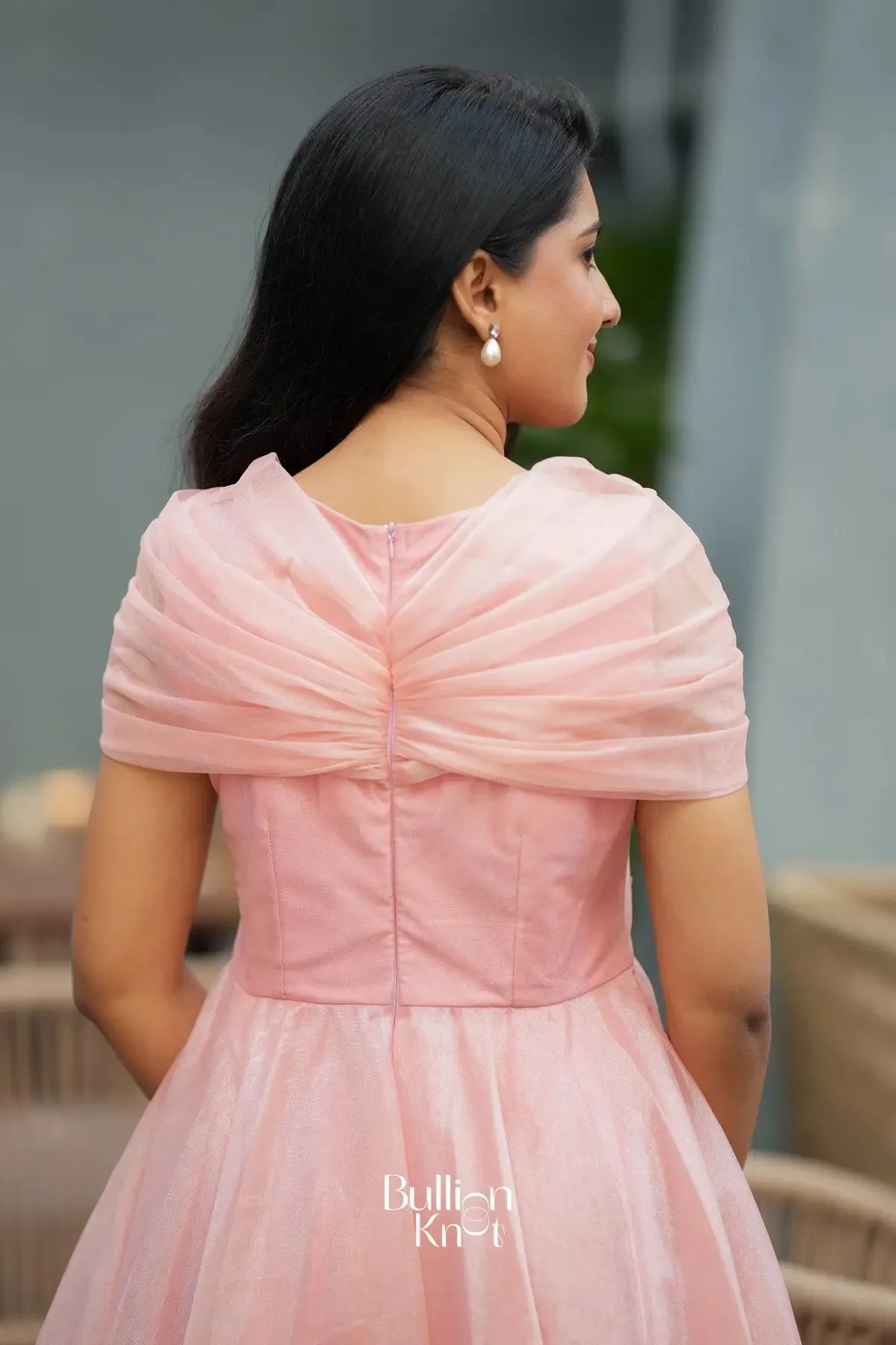 Cindrella Blush Pink Layered Umbrella Flare Maxi Dress - Image 5