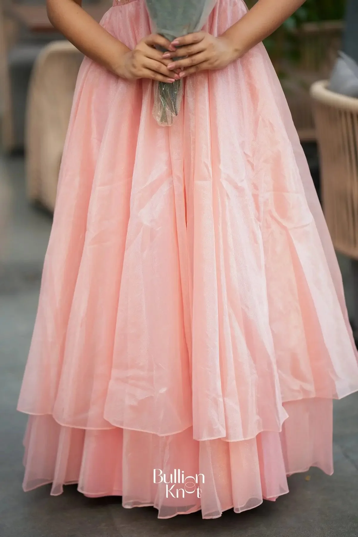 Cindrella Blush Pink Layered Umbrella Flare Maxi Dress - Image 6