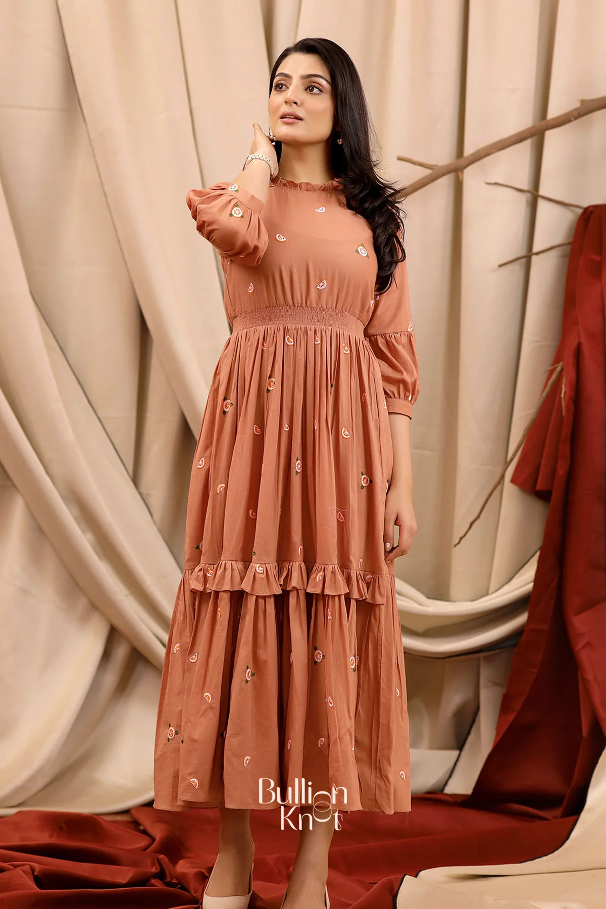 Colimbine Summer Rust Brown Cotton layer Midi Dress - Image 3
