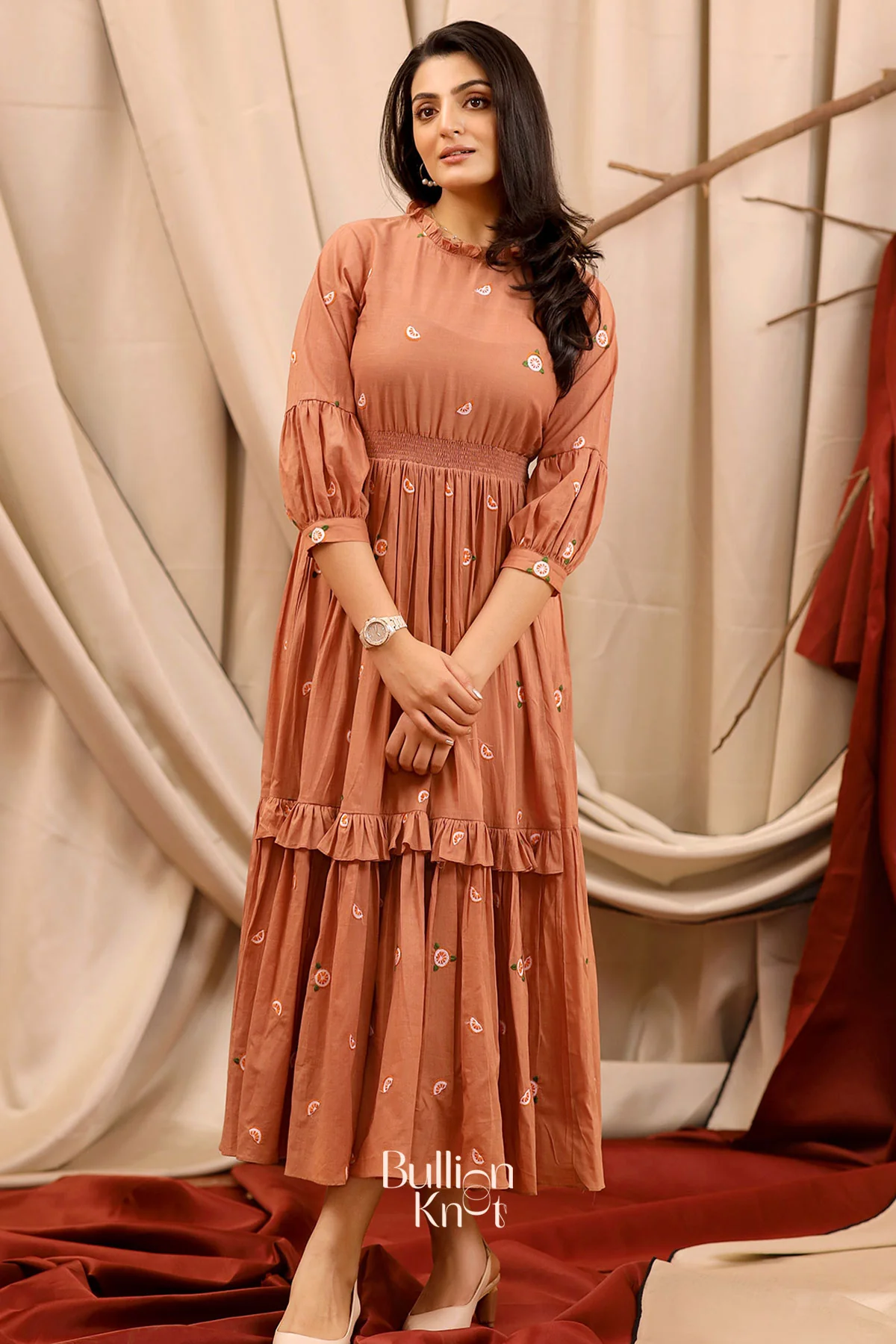 Colimbine Summer Rust Brown Cotton layer Midi Dress - Image 4
