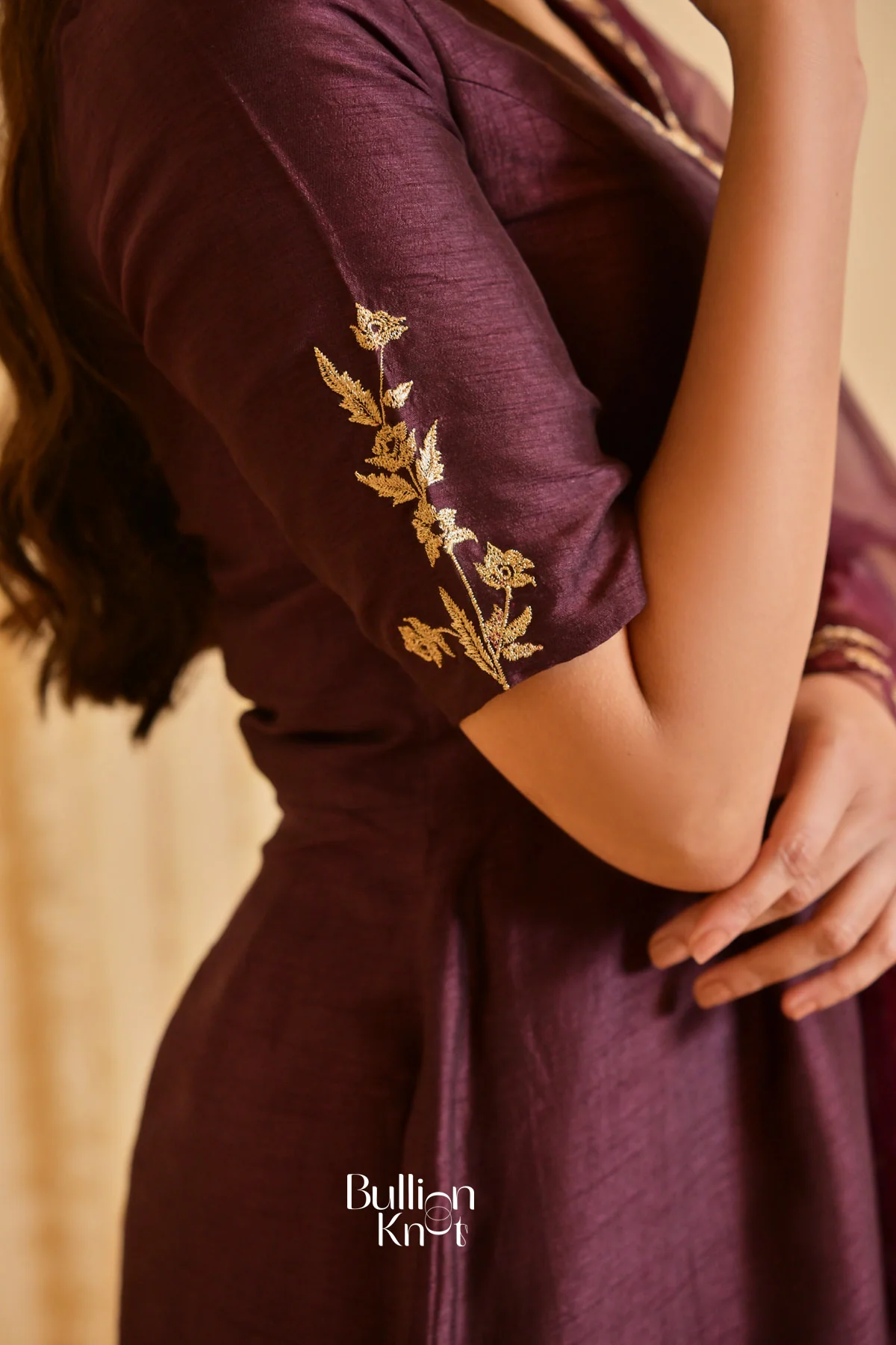Deepvanika silk Brown Three-quarter Sleeves Suit Set (Dress) - Image 3