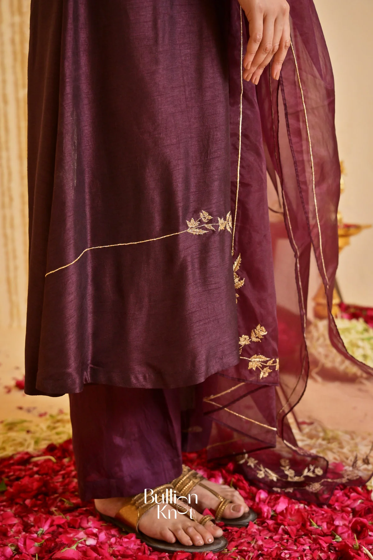 Deepvanika silk Brown Three-quarter Sleeves Suit Set (Dress) - Image 6