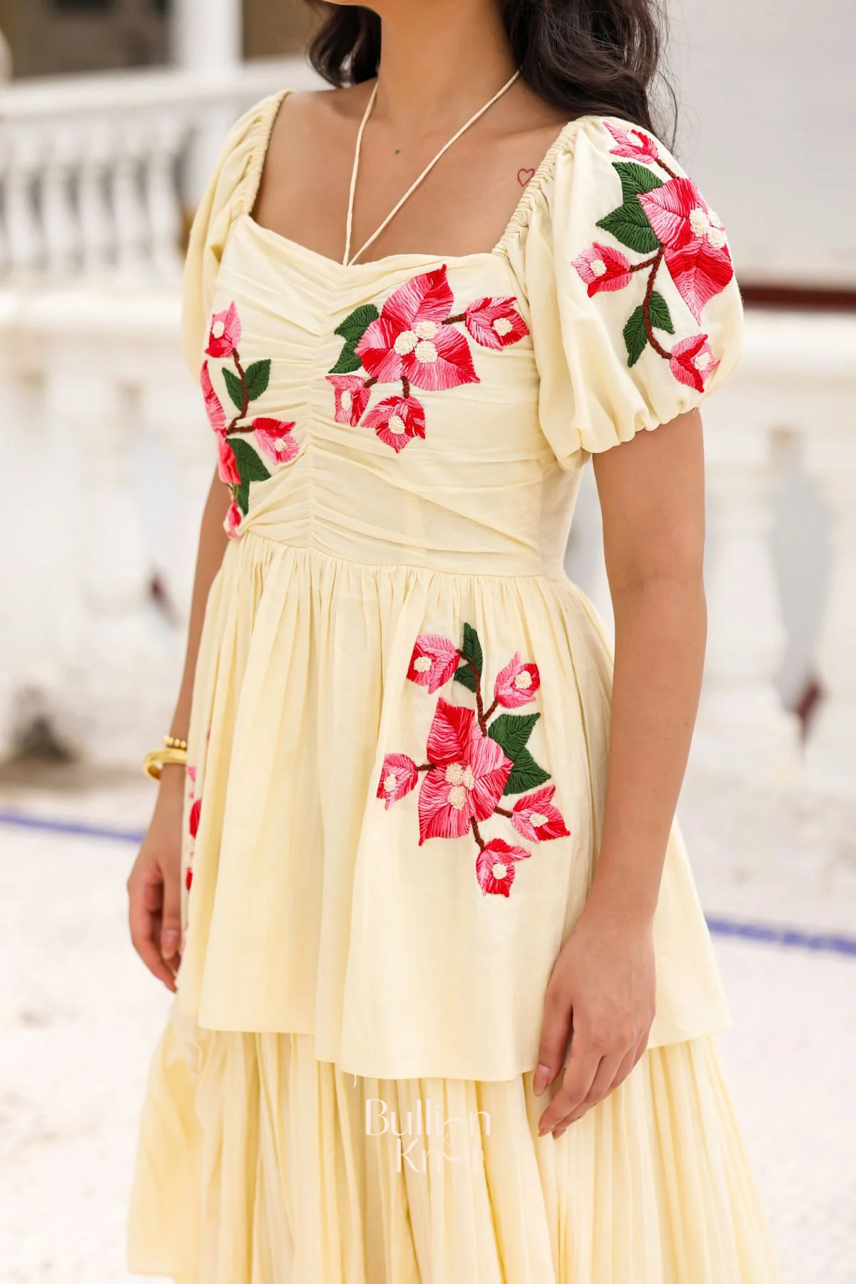 Delight Petal Vanilla Embroidery Layered Flared Maxi Dress - Image 4