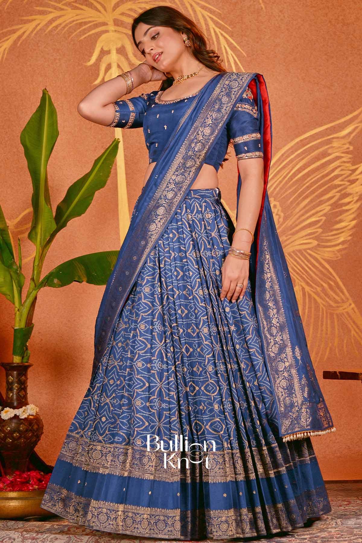 Devyani Indigo Bandhani Silk Lehenga Set for Weddings - Image 3