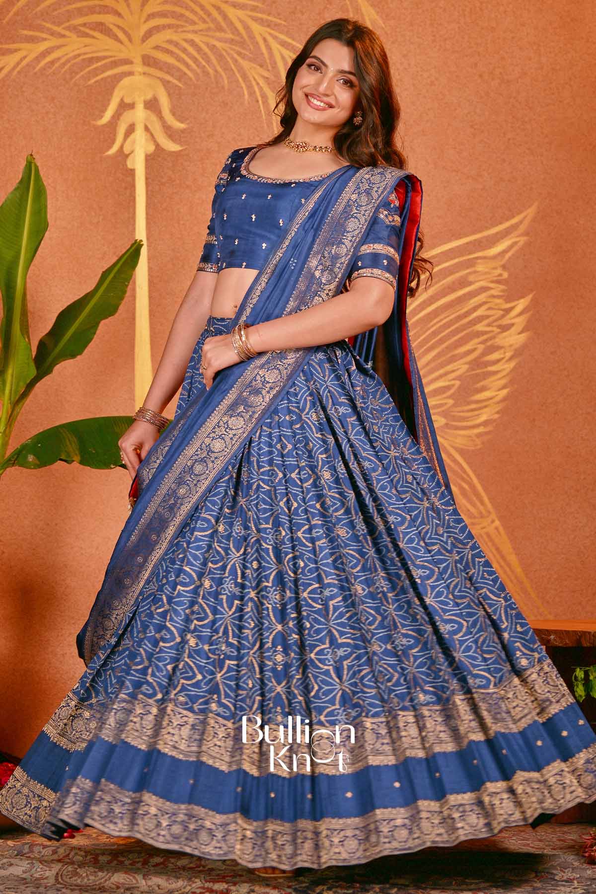 Devyani Indigo Bandhani Silk Lehenga Set for Weddings - Image 4