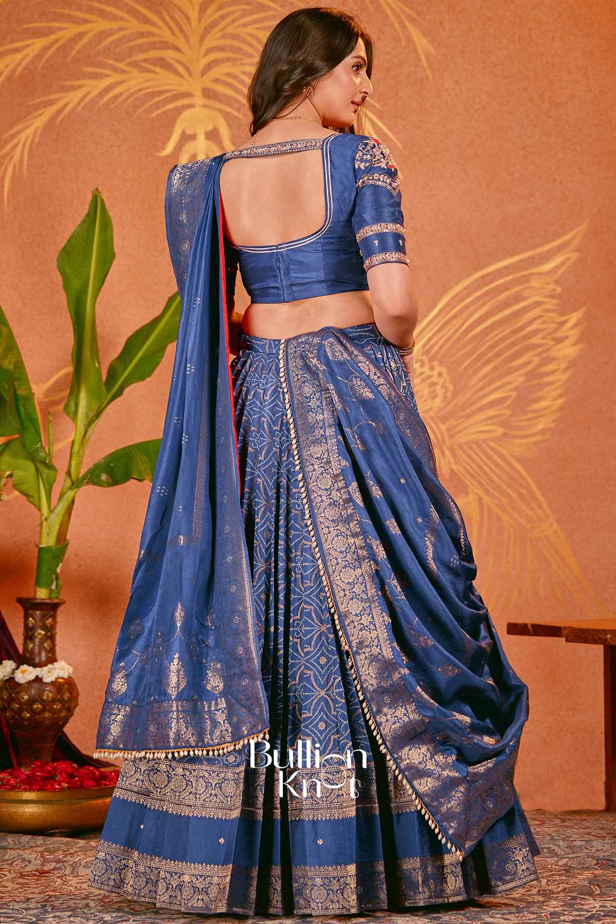 Devyani Indigo Bandhani Silk Lehenga Set for Weddings - Image 5
