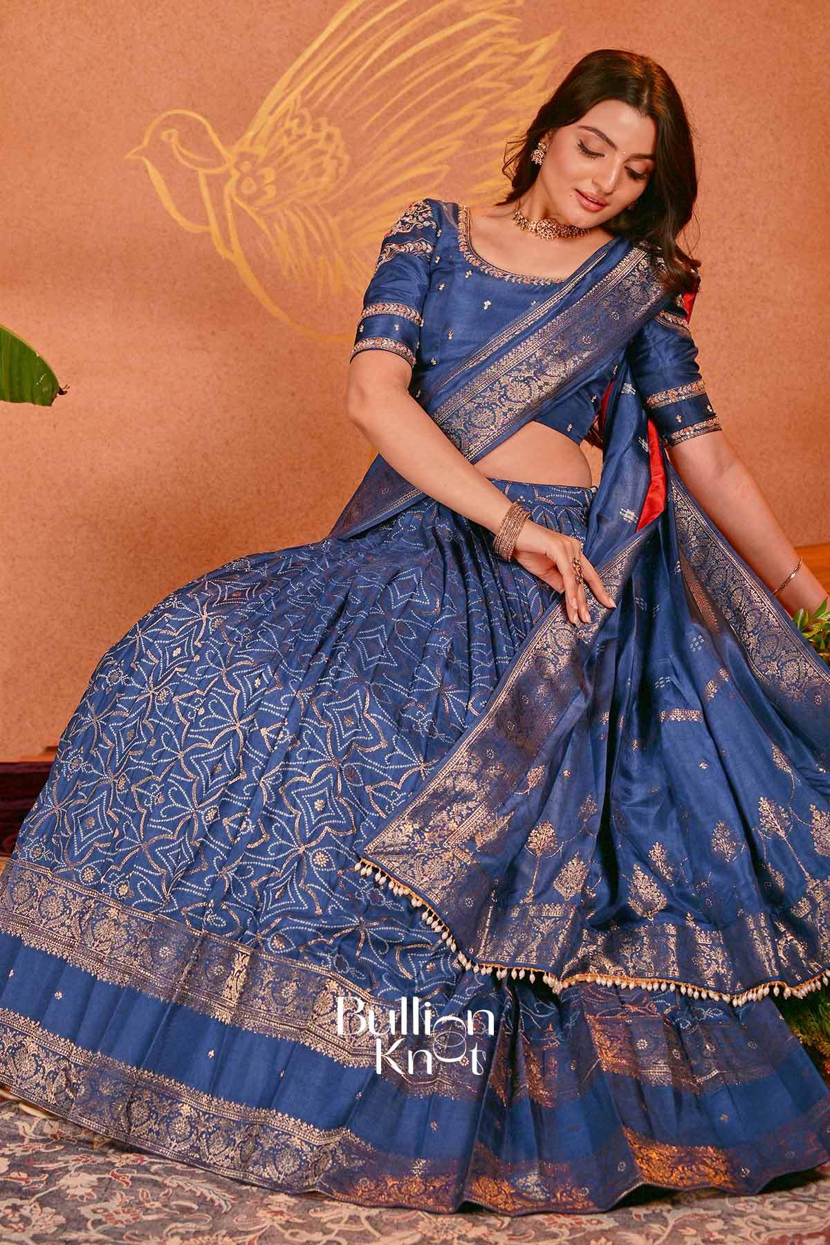 Devyani Indigo Bandhani Silk Lehenga Set for Weddings - Image 6