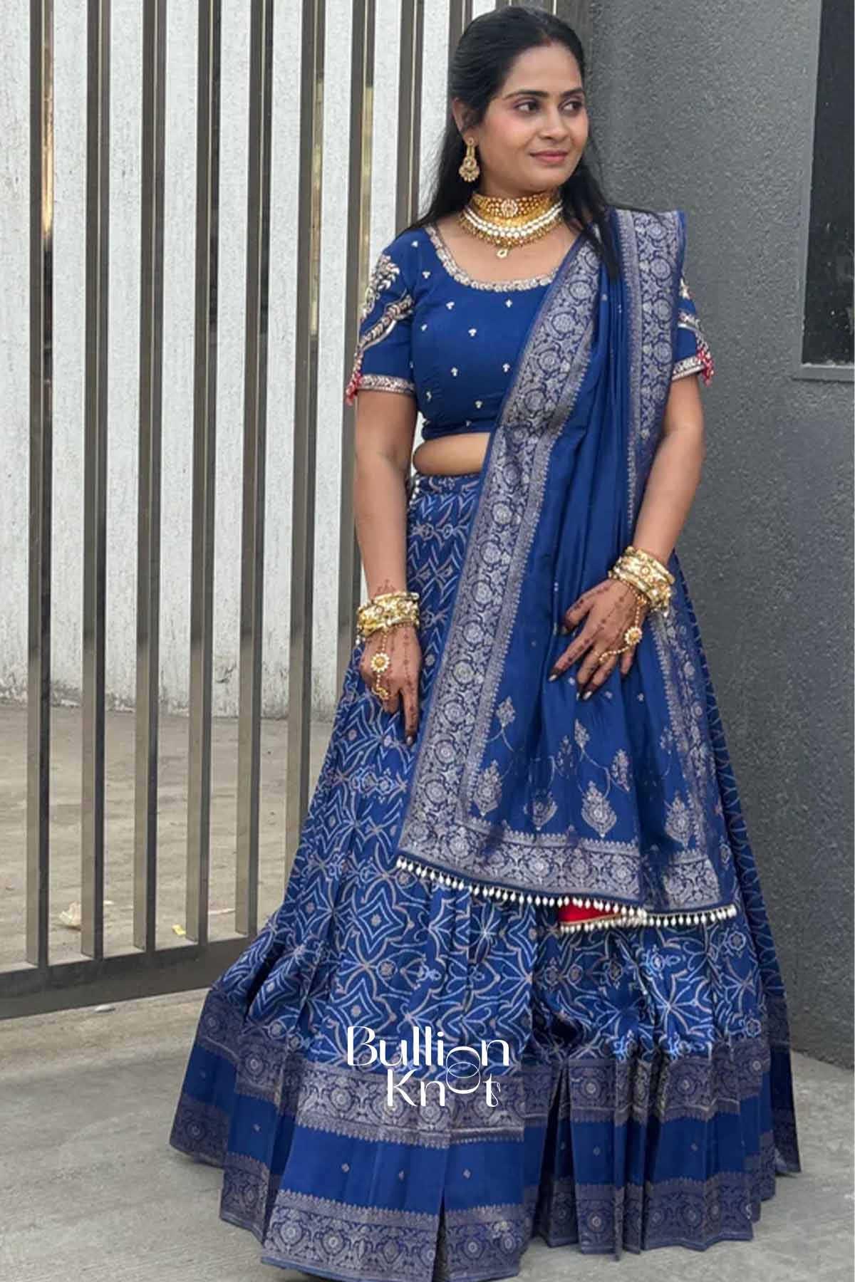 Devyani Indigo Bandhani Silk Lehenga Set for Weddings - Image 7