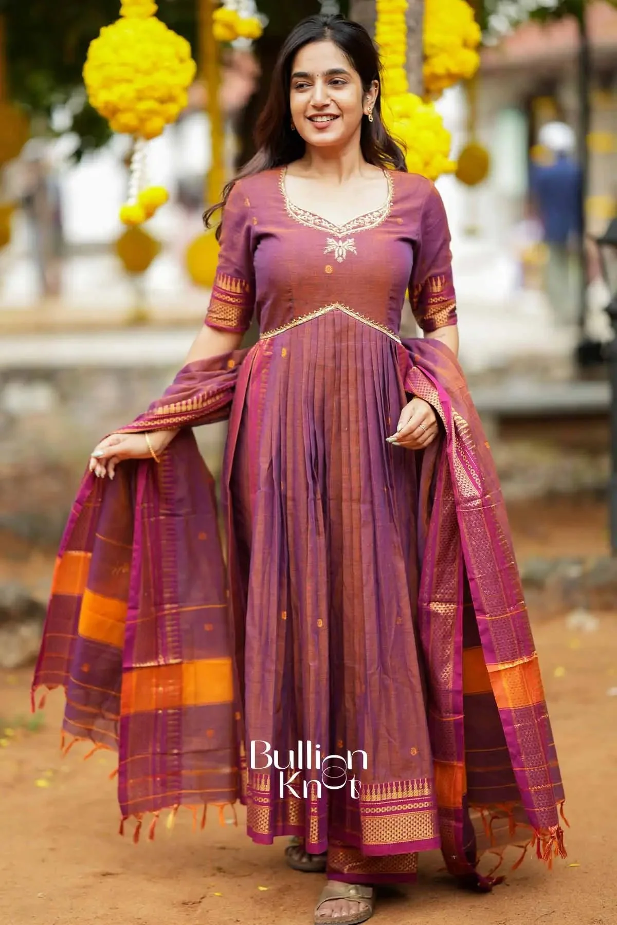 Elakshi Handloom Brown Suit Set for Elegant Occasions - Image 3