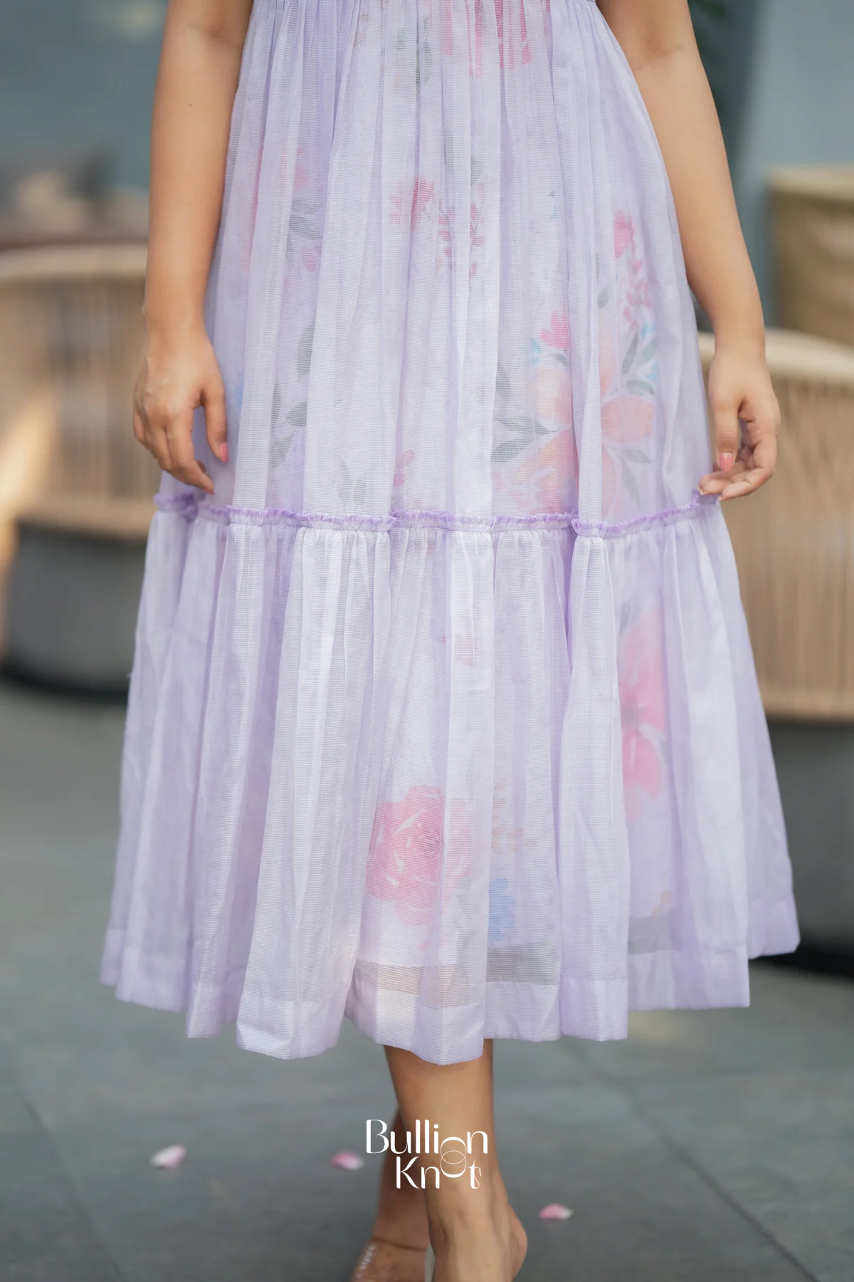 Floriva Lilac Flutter Kota Doria Midi Dress - Image 6