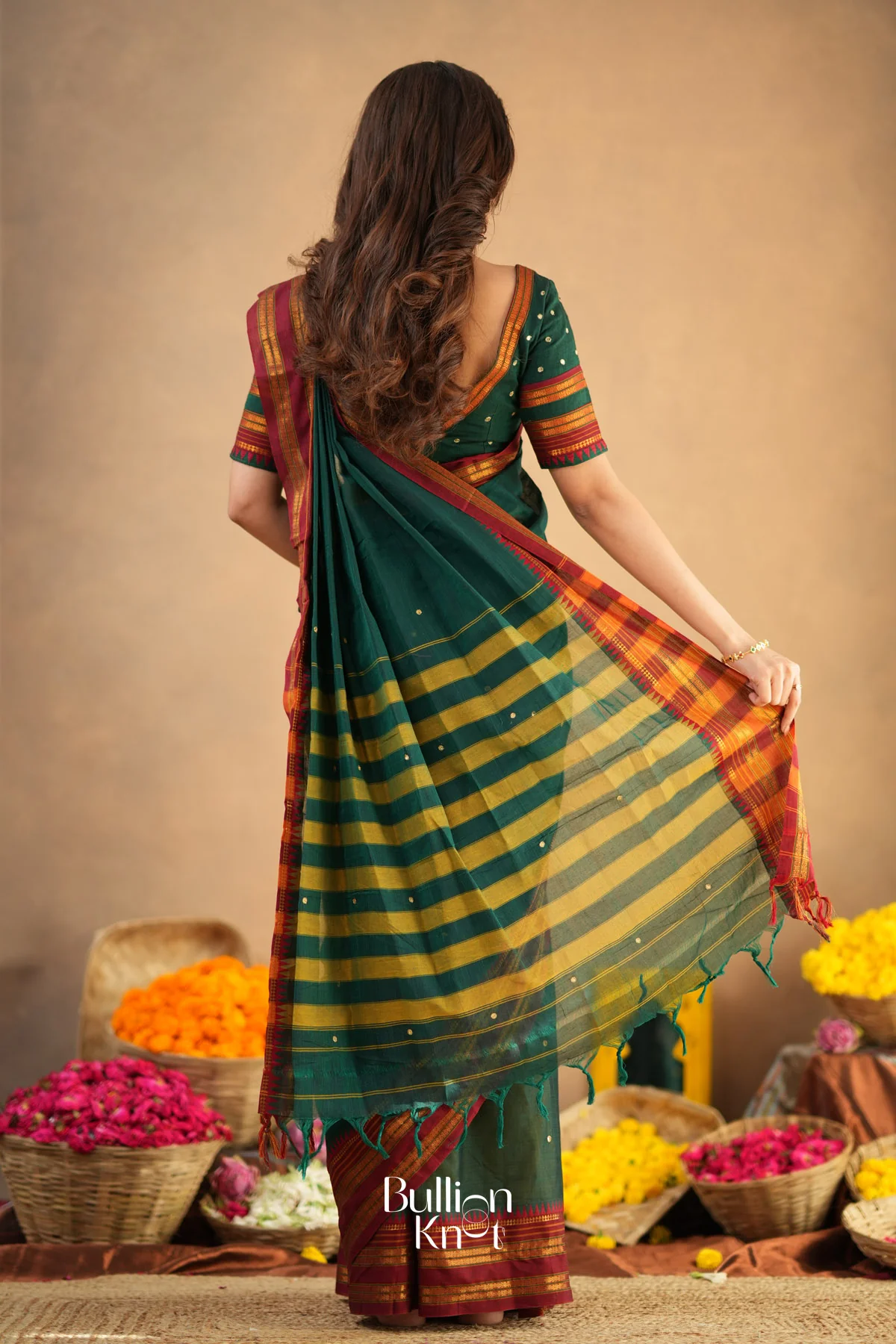 Garima 2-In-1 Half Saree Green Handloom sequin handwork - Image 7