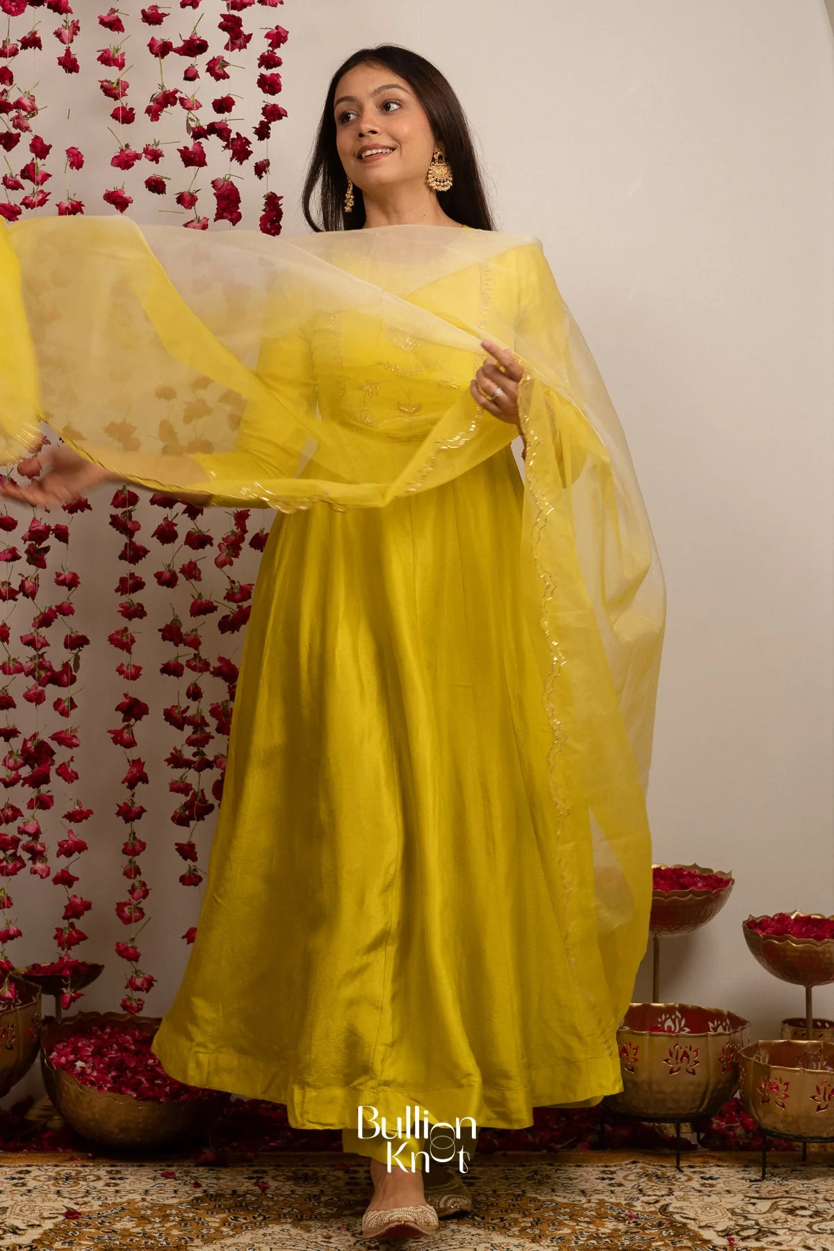 Gul Aangan Russian Silk Yellow Anarkali Set - Image 3