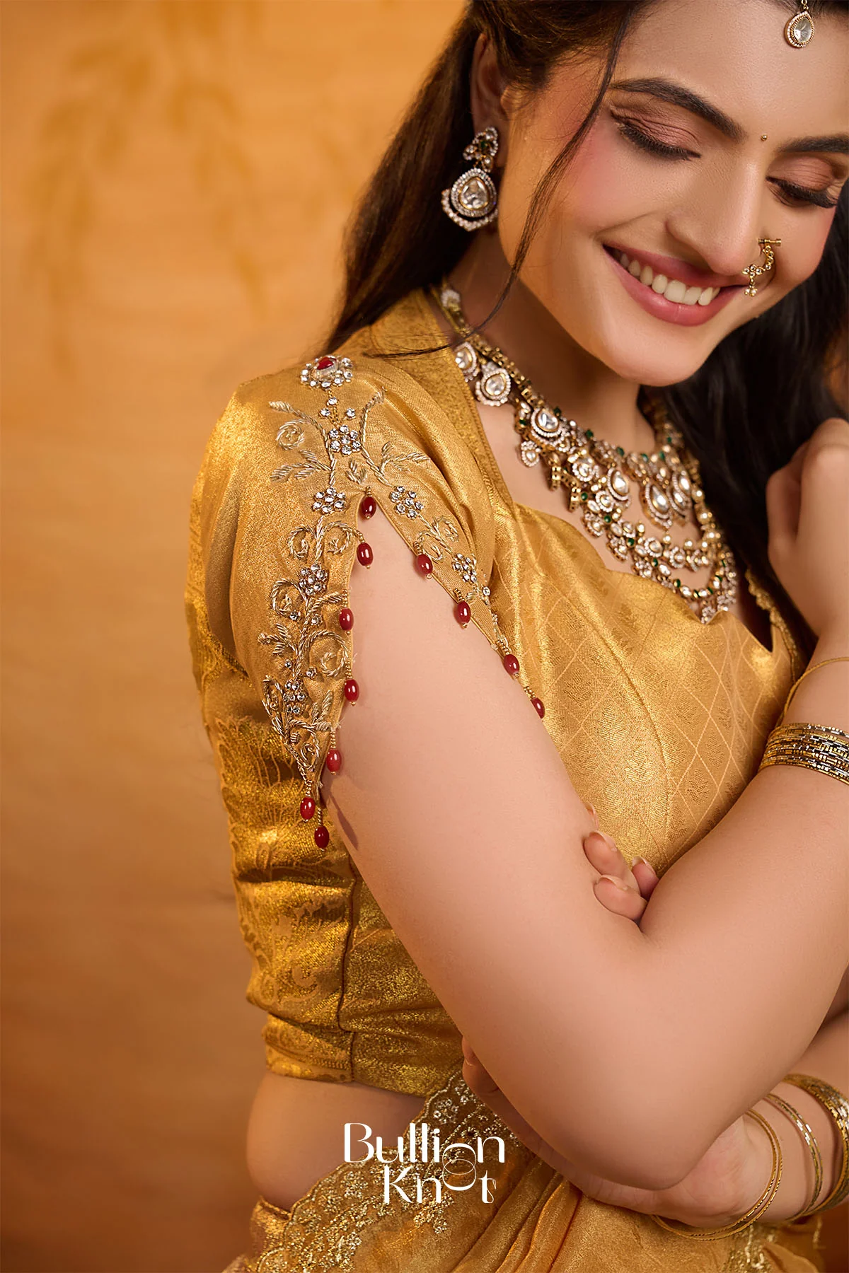 Hemanjali Banarasi Silk Lehenga Set in Golden for Festive Elegance - Image 2
