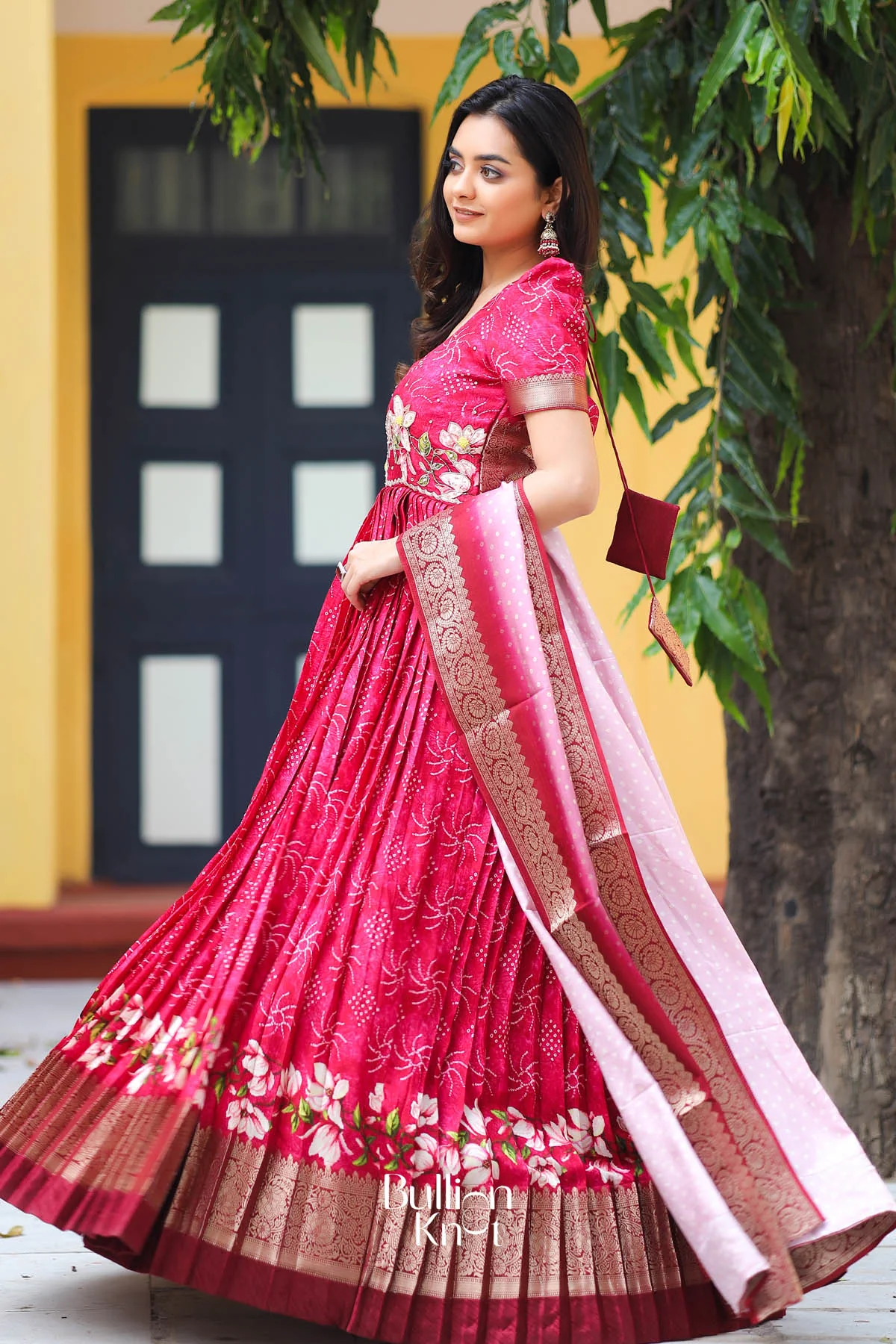 Imperial Bandhej Anarkali (Dress) in Pink - Image 3