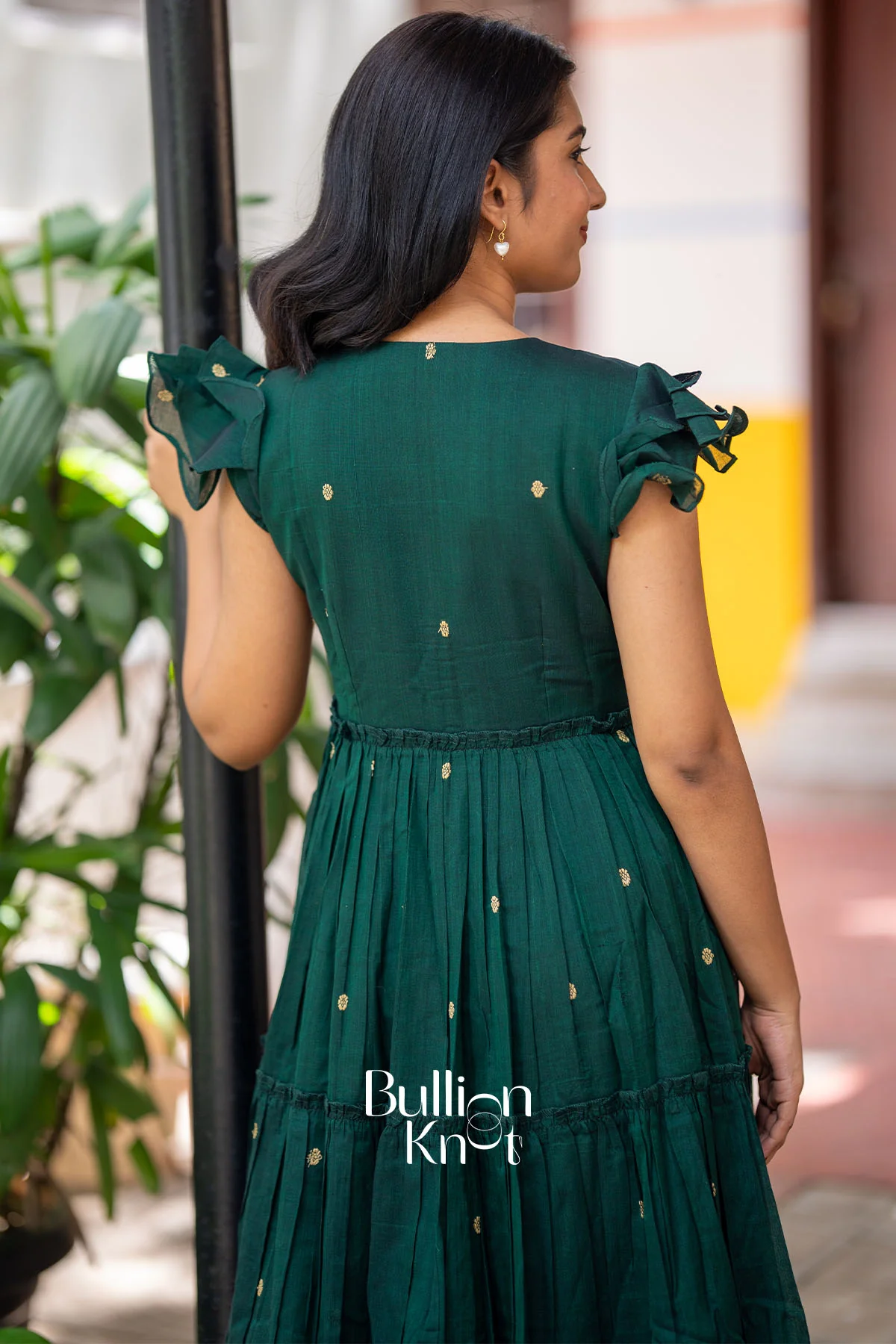Ishani Handloom Midi Dress in Bottle Green - Image 5