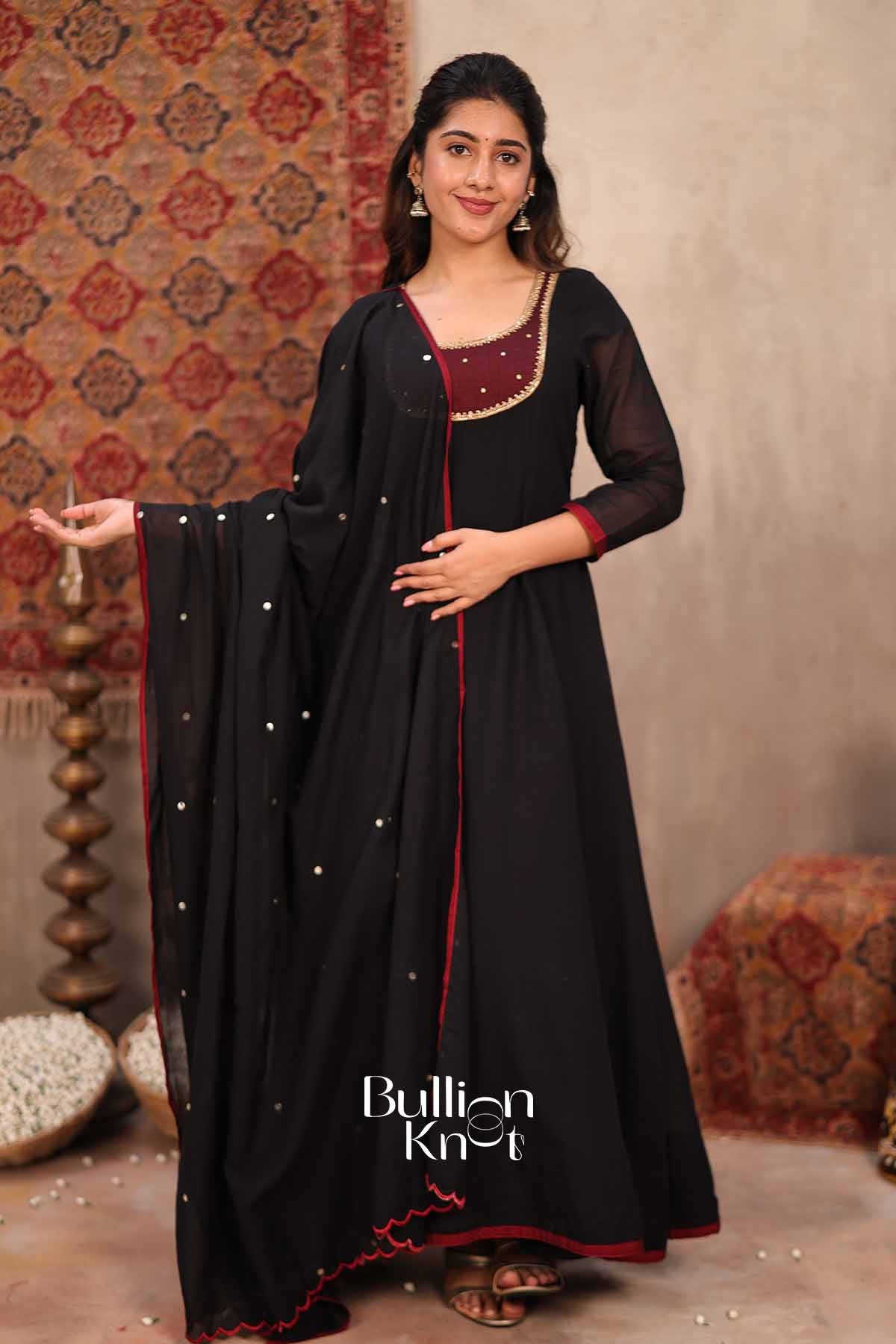 Kaayna | Black Handloom Anarkali Suit Set for Women | Designer Party Wear Suit Set - Image 5