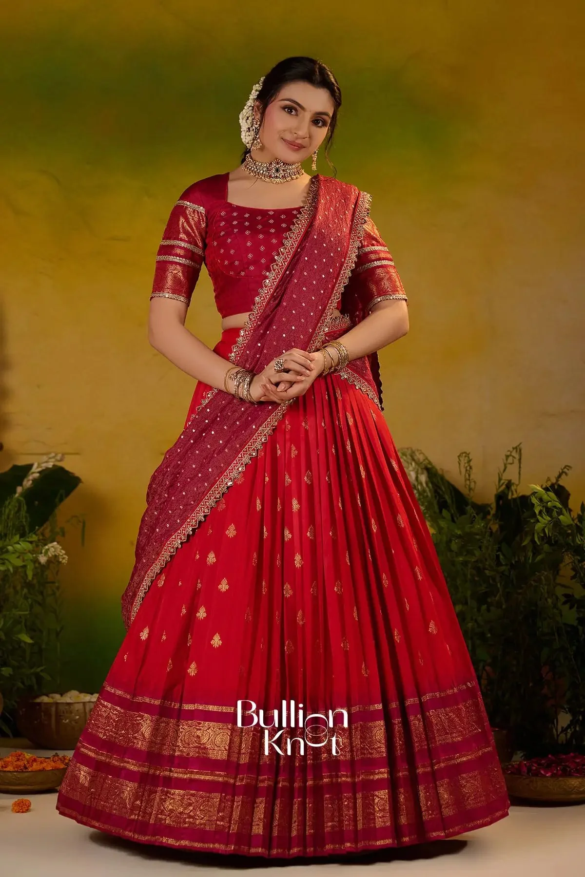 Kaushika Soft Silk Lehenga Set In Red - Timeless Elegance - Image 6