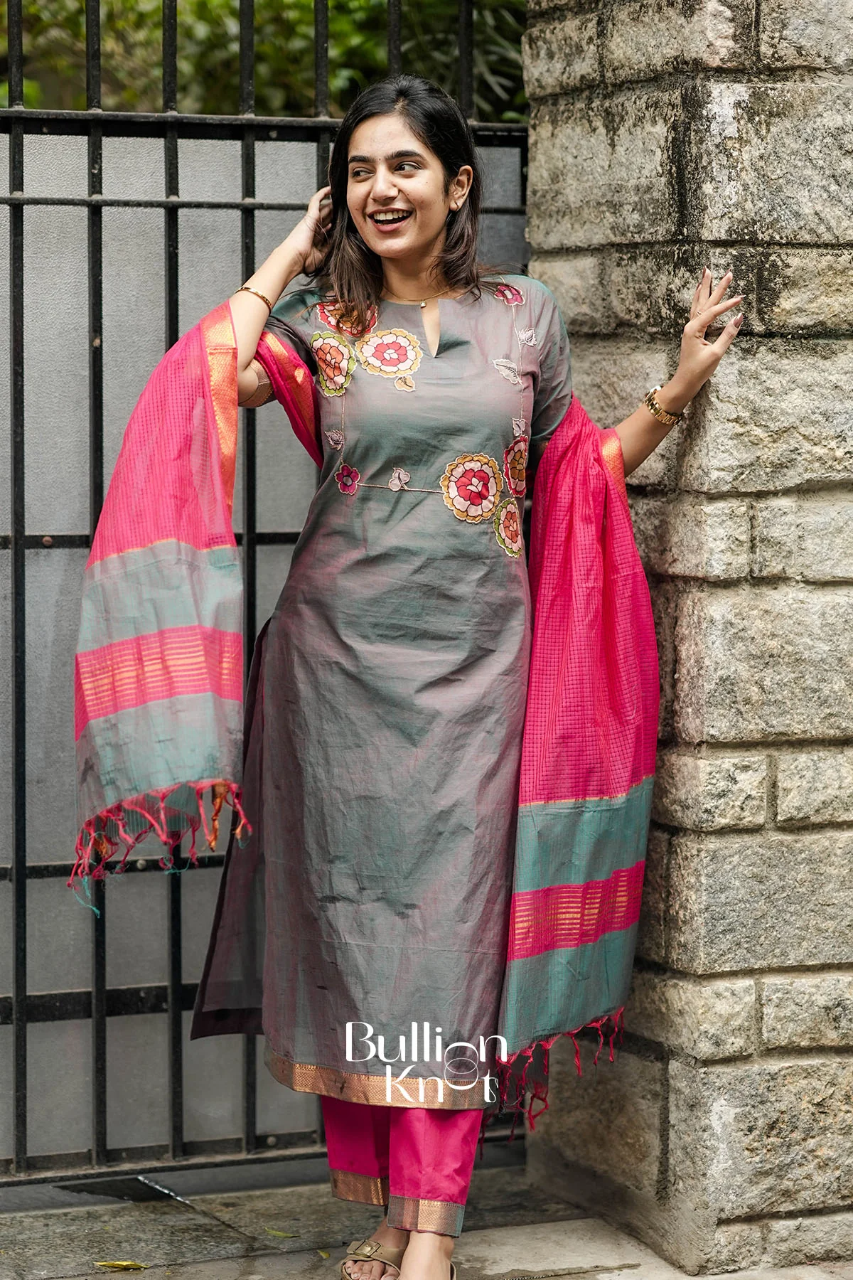 Khushali Grey Kalamkari Applique Work Suit Collection - Image 5