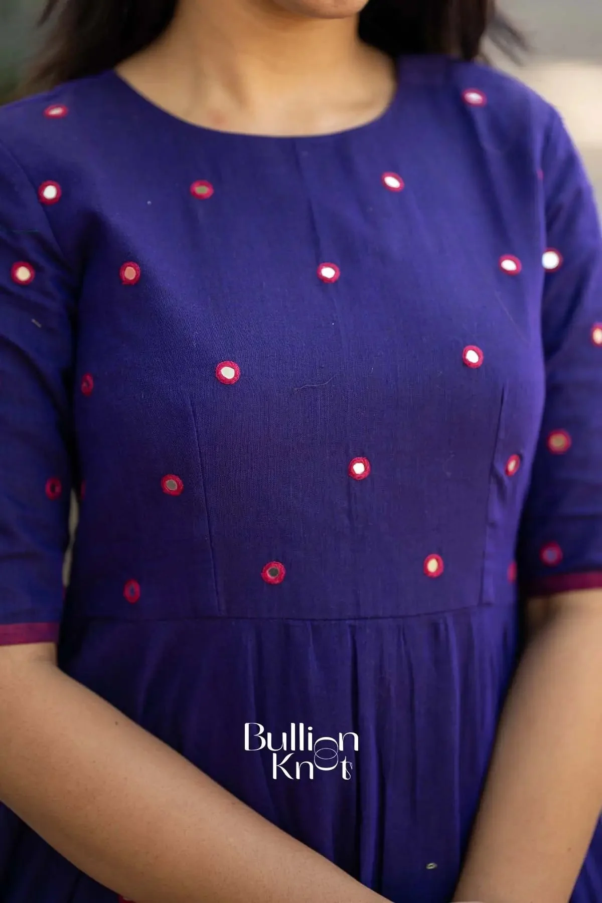 Kumari Blue Handloom Anarkali Dress with Mirror Work - Image 3