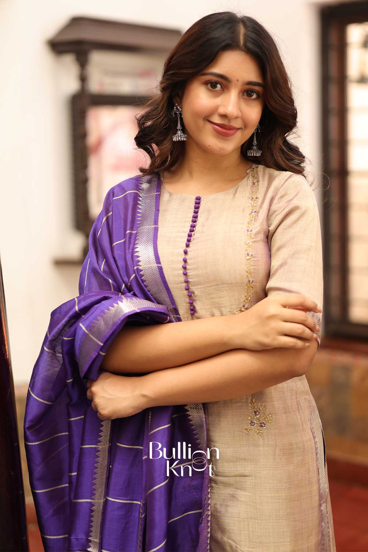 Pankti Manglagiri Cotton Gray and Purple Suit Set - Image 4