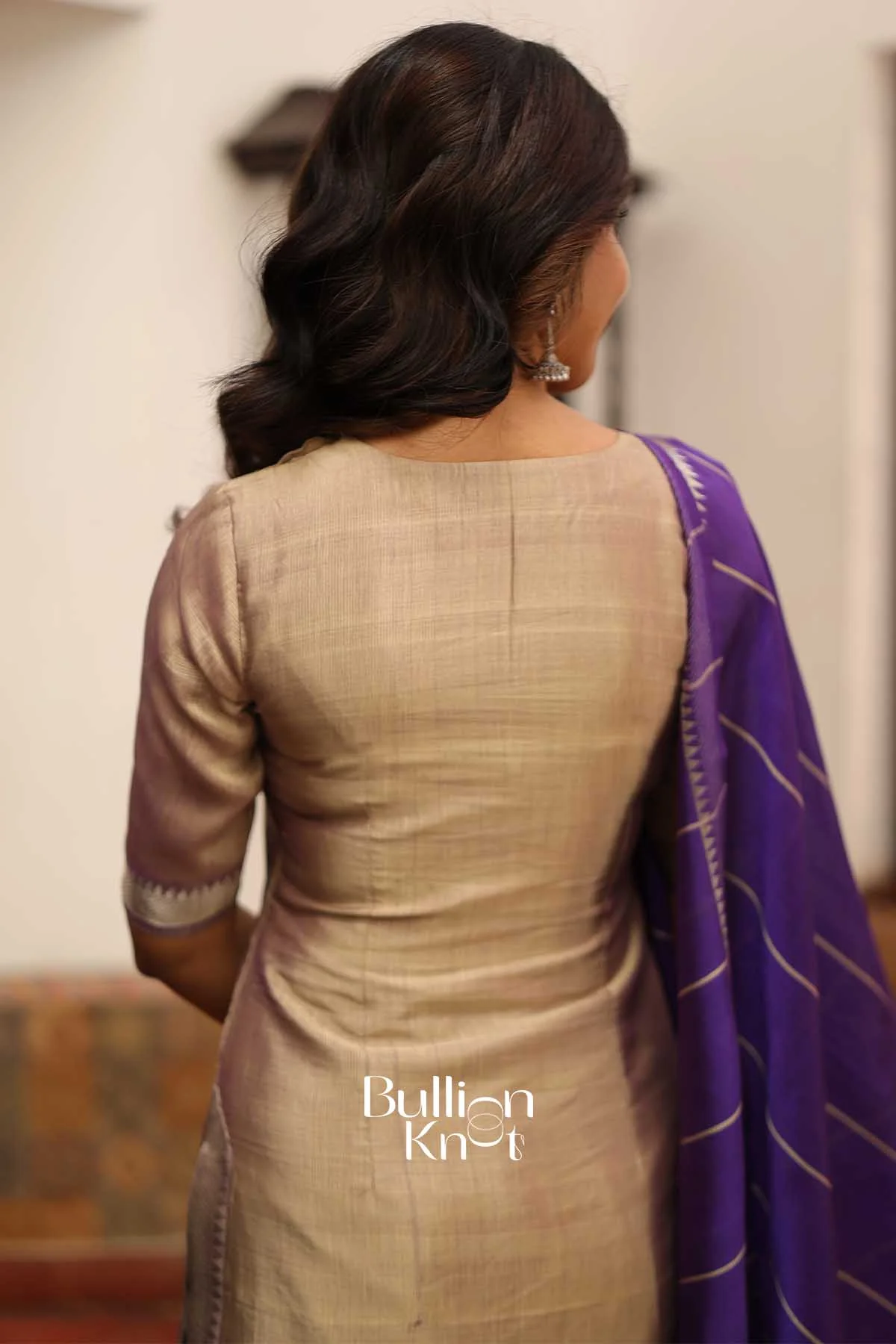 Pankti Manglagiri Cotton Gray and Purple Suit Set - Image 5