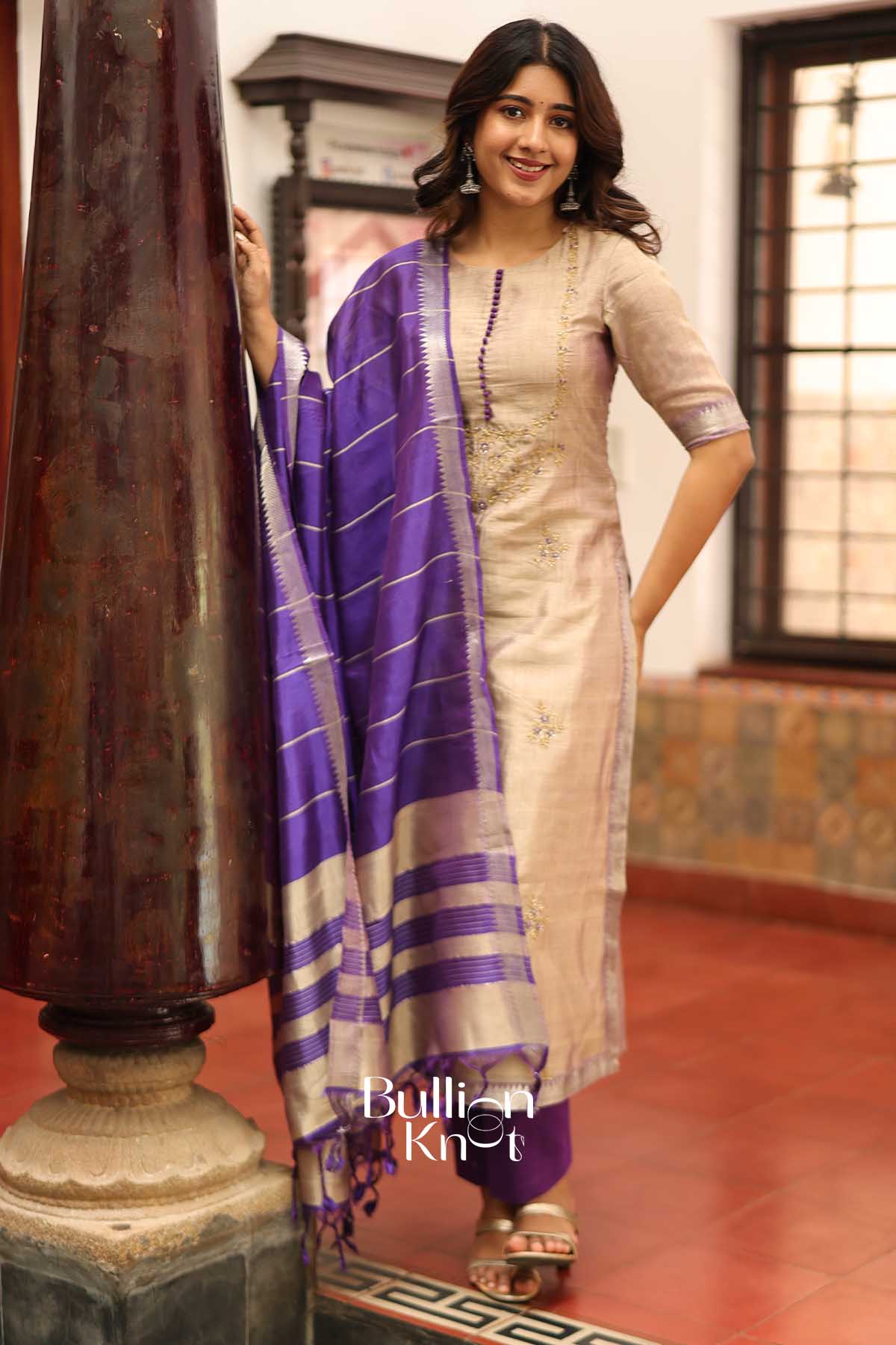 Pankti Manglagiri Cotton Gray and Purple Suit Set - Image 6
