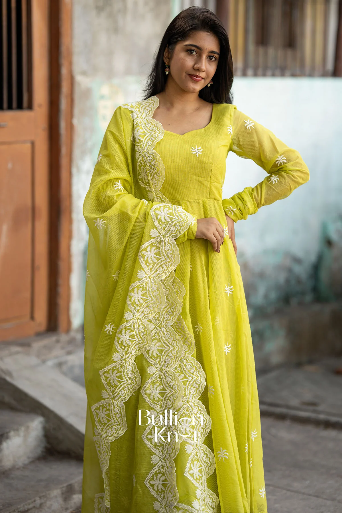 Lime Sunaina Kota embroidery Anarkali Suit Set - Image 5