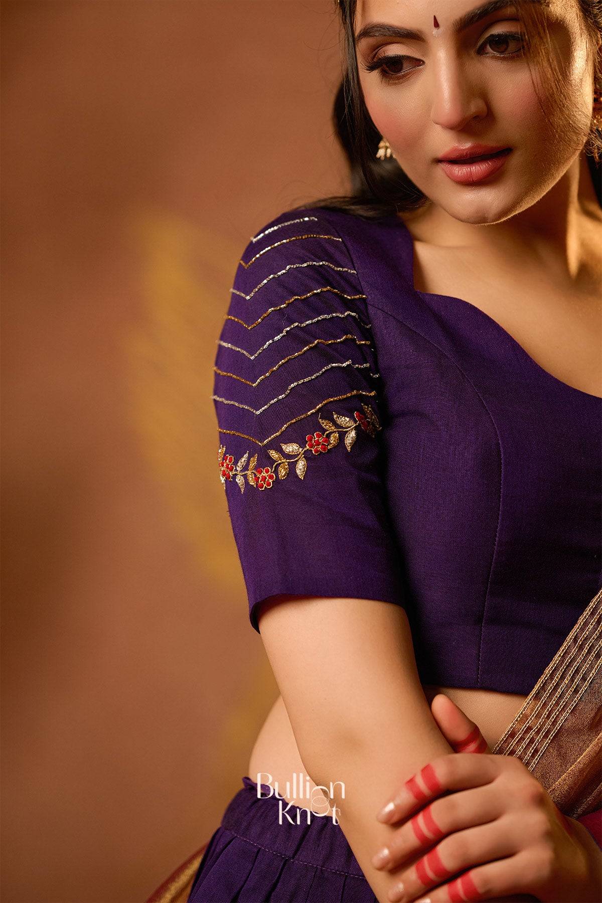Mahalaxmi Half Saree Purple Handloom Lehenga - Image 3