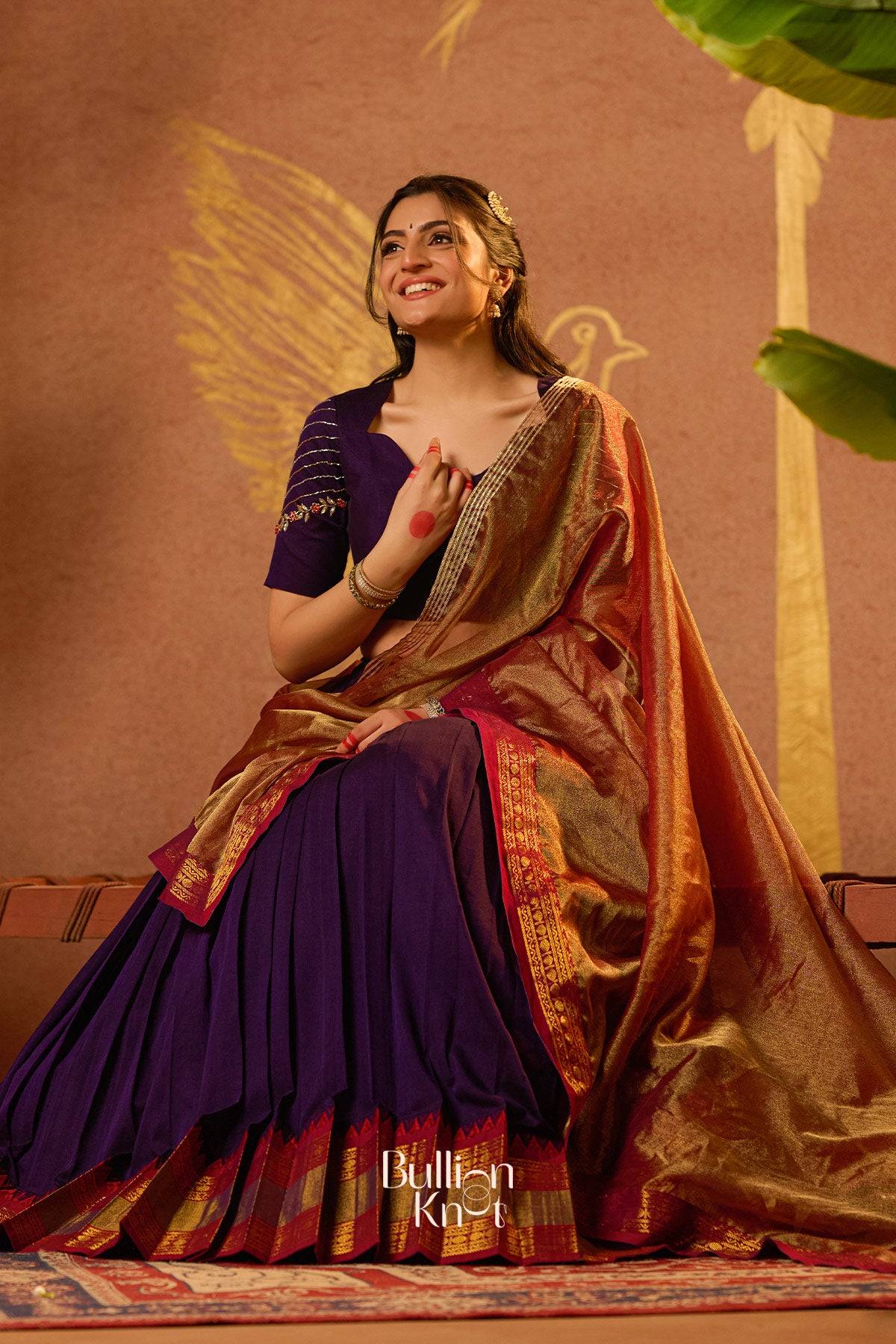 Mahalaxmi Half Saree Purple Handloom Lehenga - Image 5
