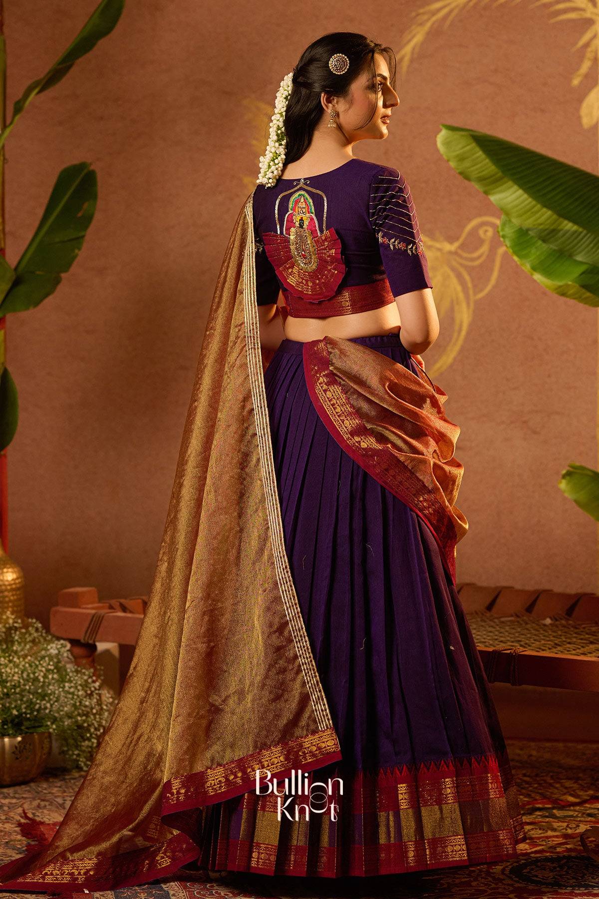 Mahalaxmi Half Saree Purple Handloom Lehenga - Image 7