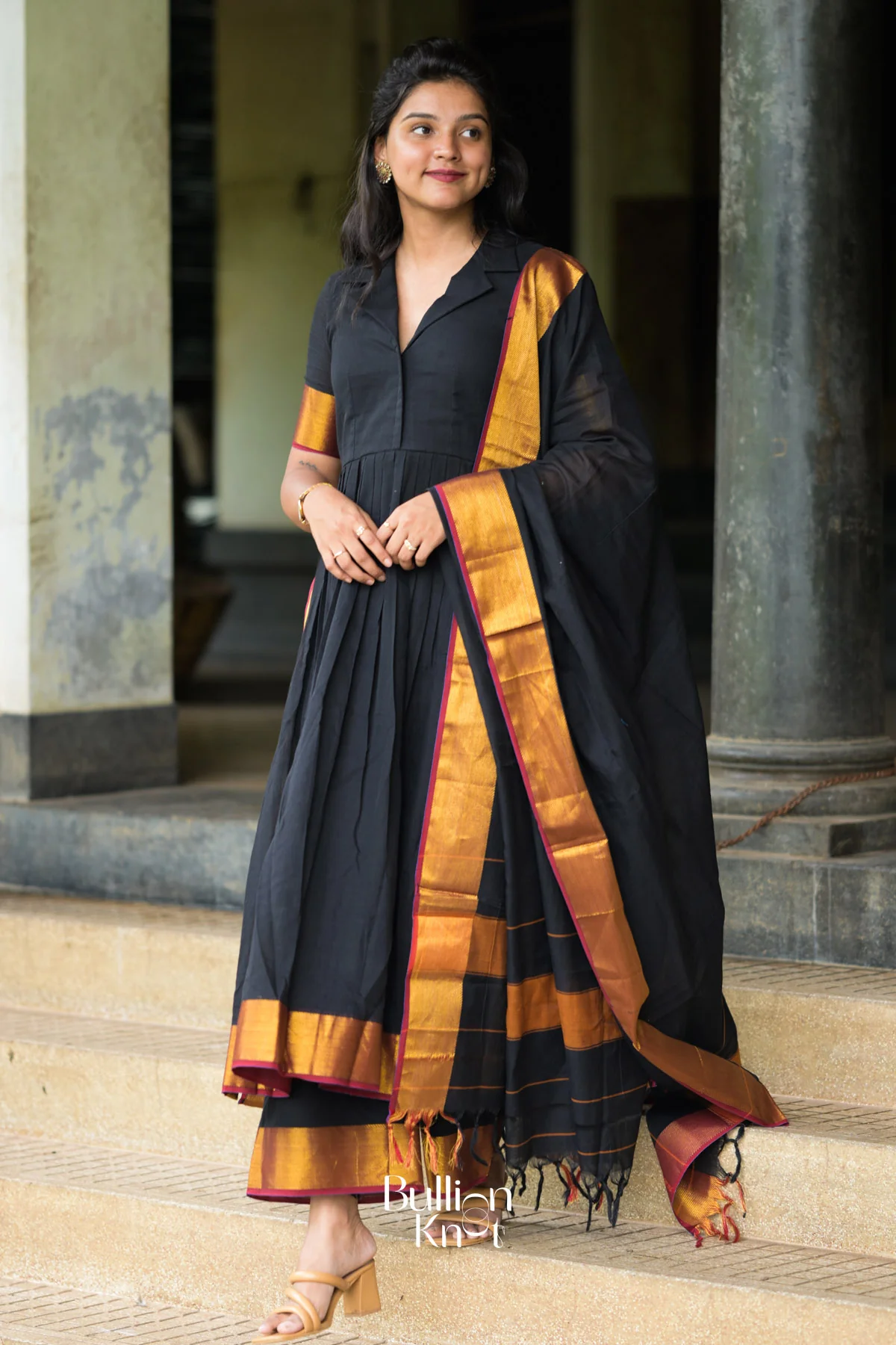 Malini Handloom Black collar-neckline Suit Set - Image 4