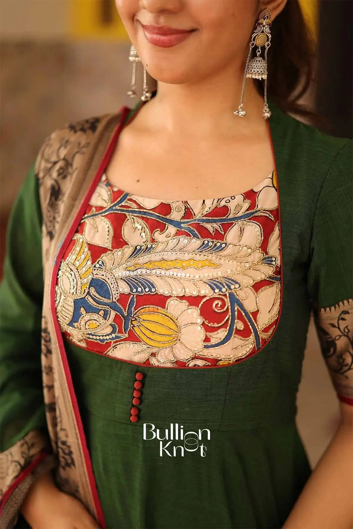 Mandakini Green Handloom Anarkali Kurta Set Outfit - Image 3