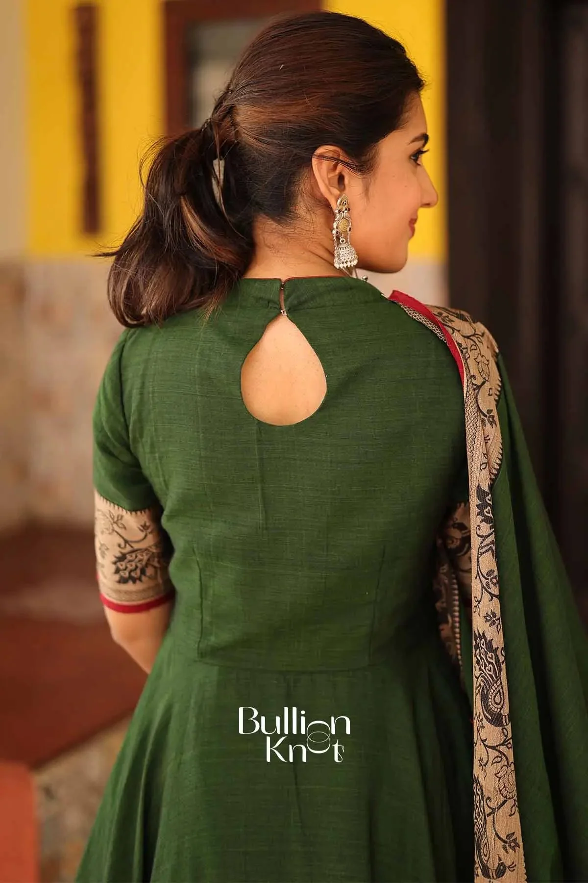Mandakini Green Handloom Anarkali Kurta Set Outfit - Image 4